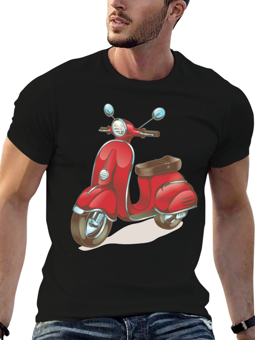 Retro Scooter Graphic Tee - Stylish Black Cotton T-Shirt