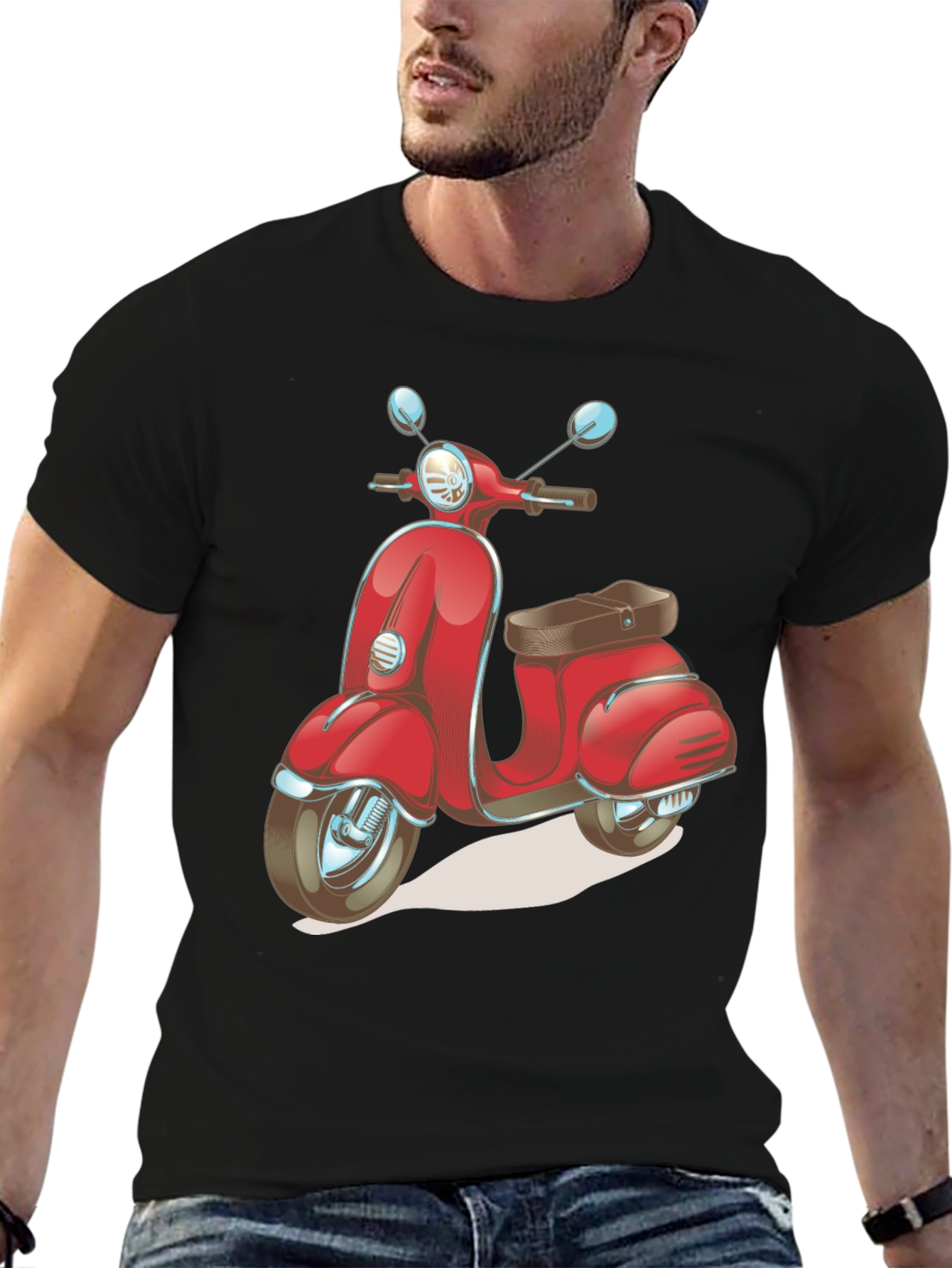 Retro Scooter Graphic Tee - Stylish Black Cotton T-Shirt