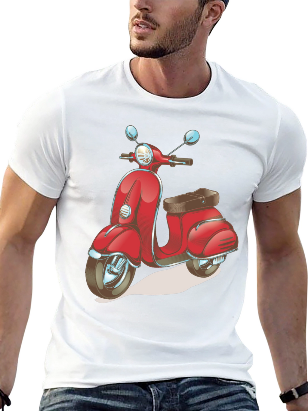 Retro Scooter Graphic Tee - Stylish Black Cotton T-Shirt