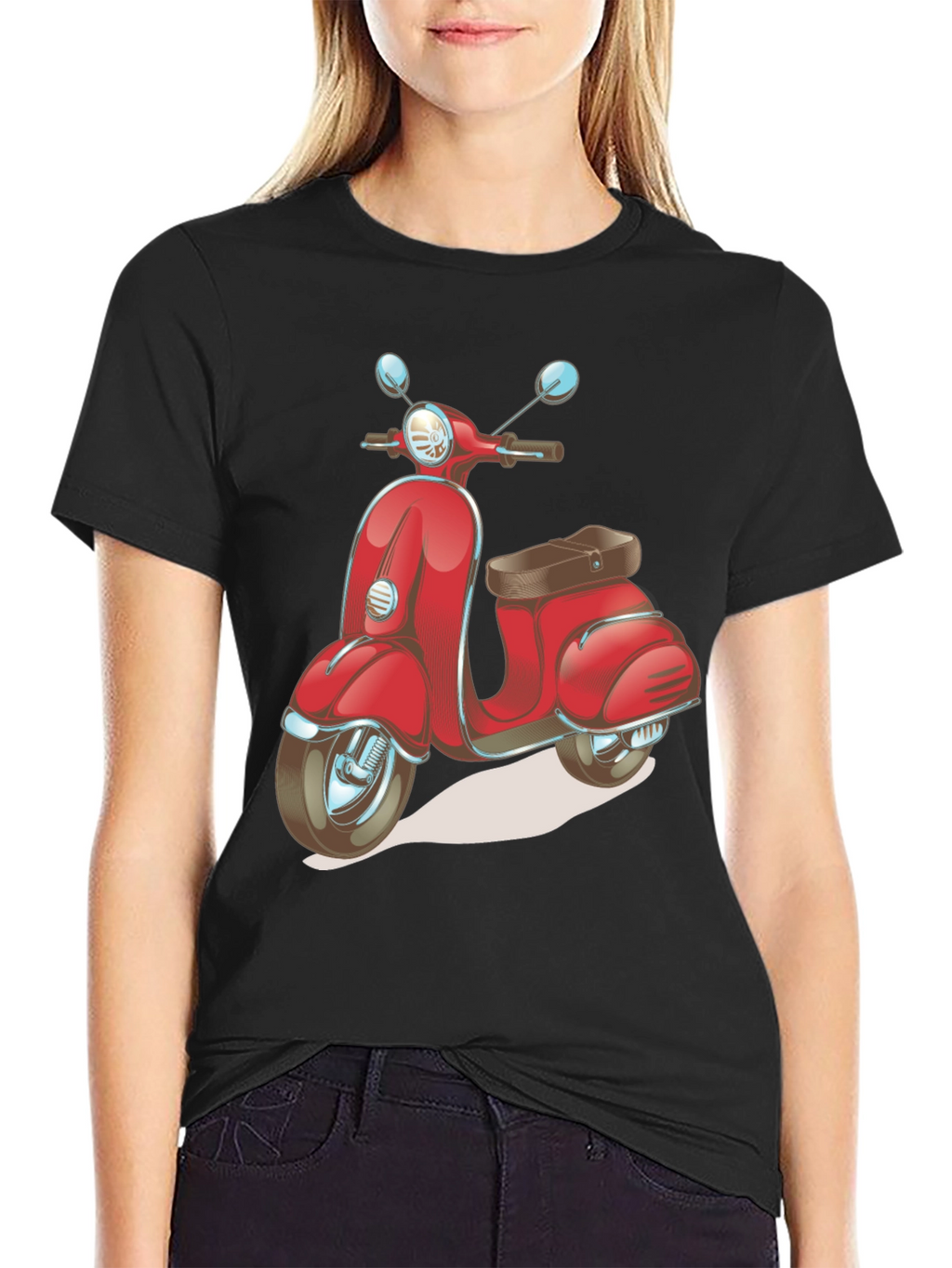 Retro Scooter Graphic Tee - Stylish Black Cotton T-Shirt