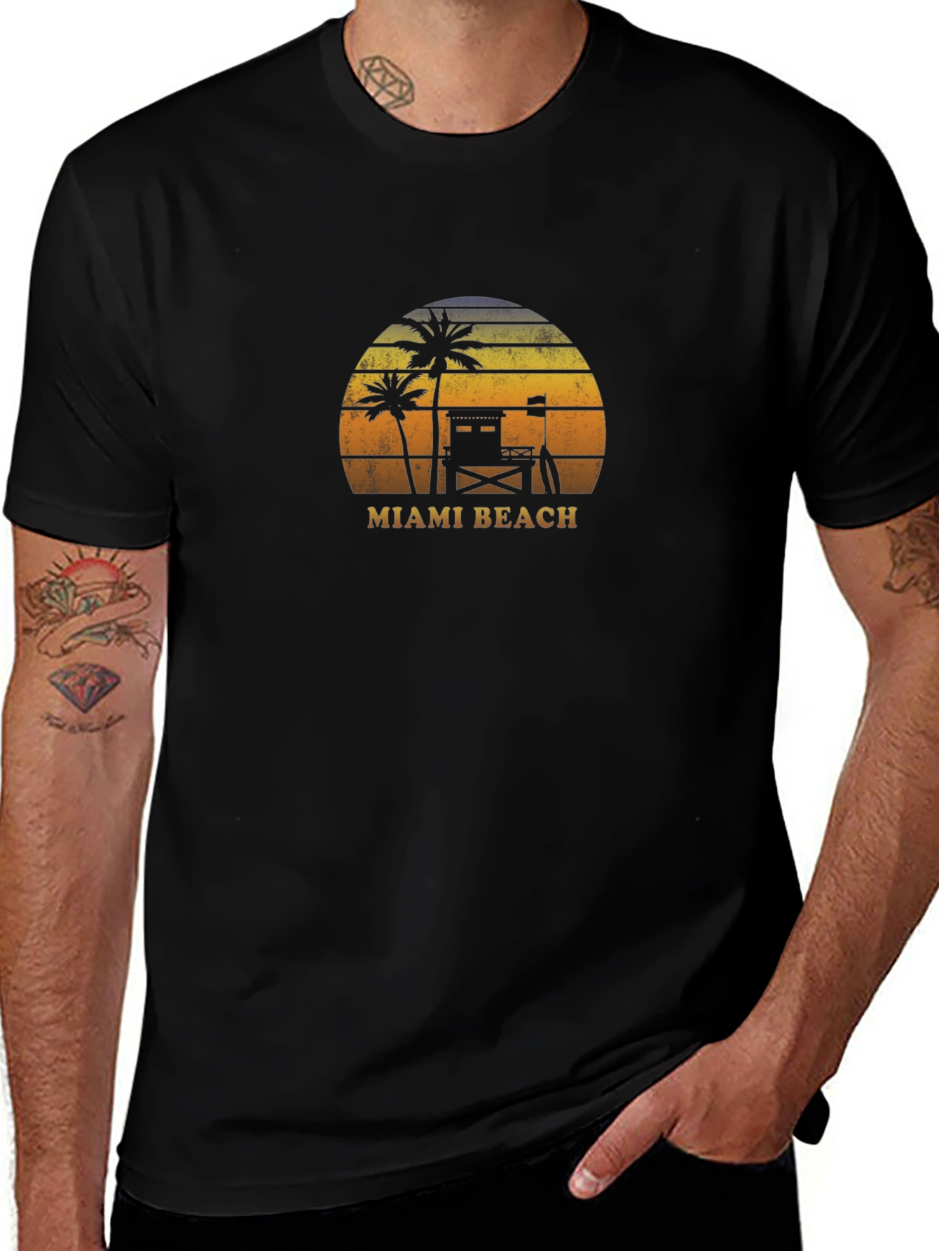Retro Miami Beach Graphic T-Shirt - Palm Tree Sunset Tee