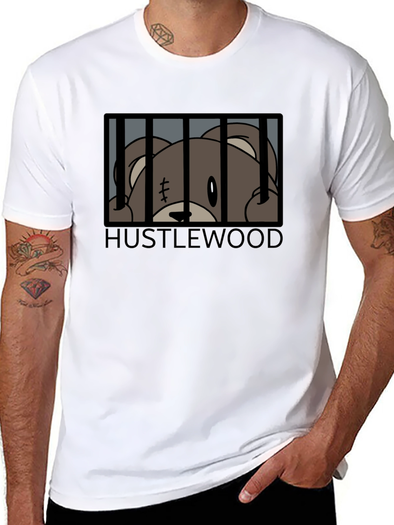 Hustlewood Bear Behind Bars Graphic Tee