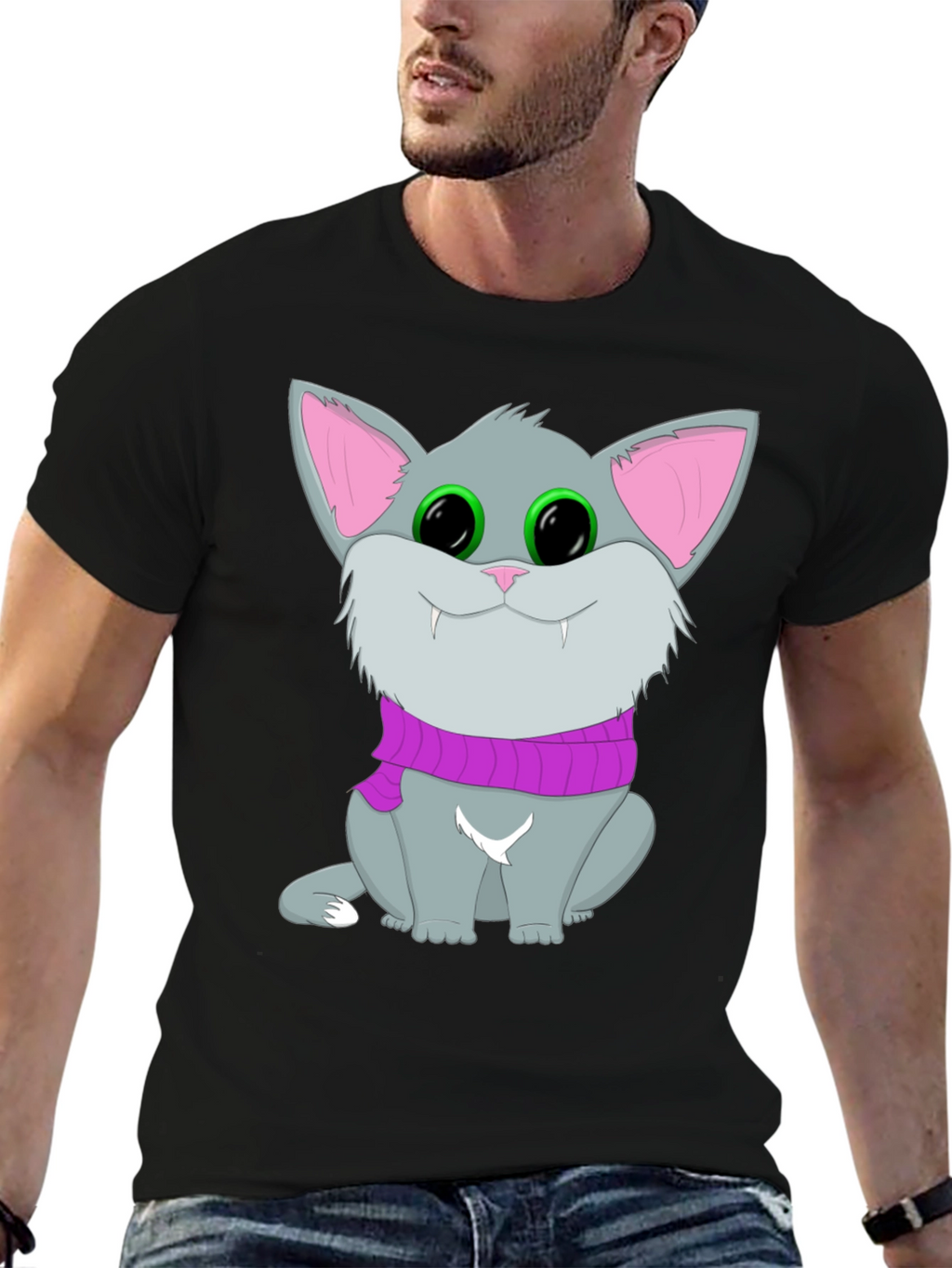 Cute Cat T-Shirt - Black Graphic Tee Animal Lover
