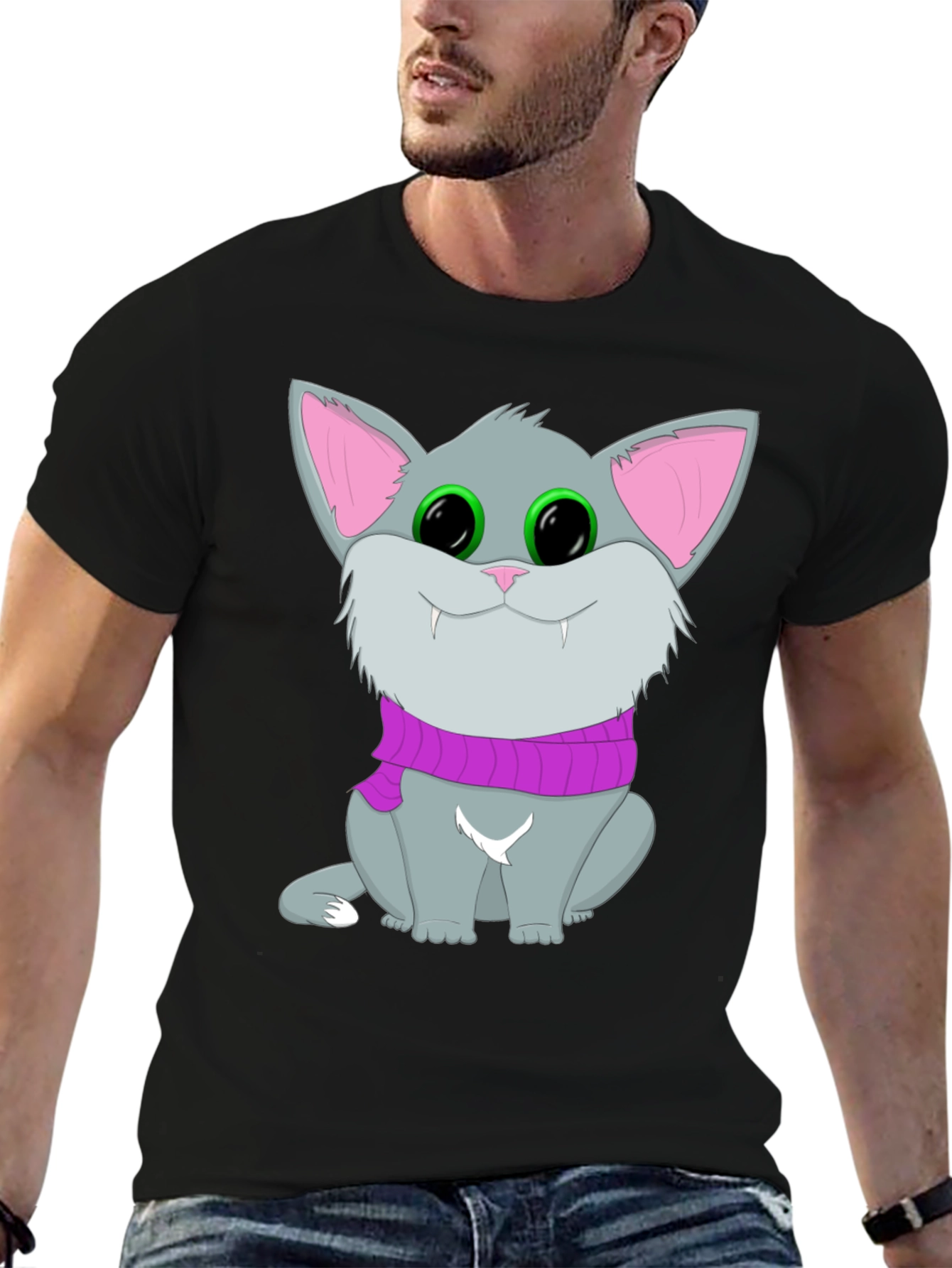 Cute Cat T-Shirt - Black Graphic Tee Animal Lover