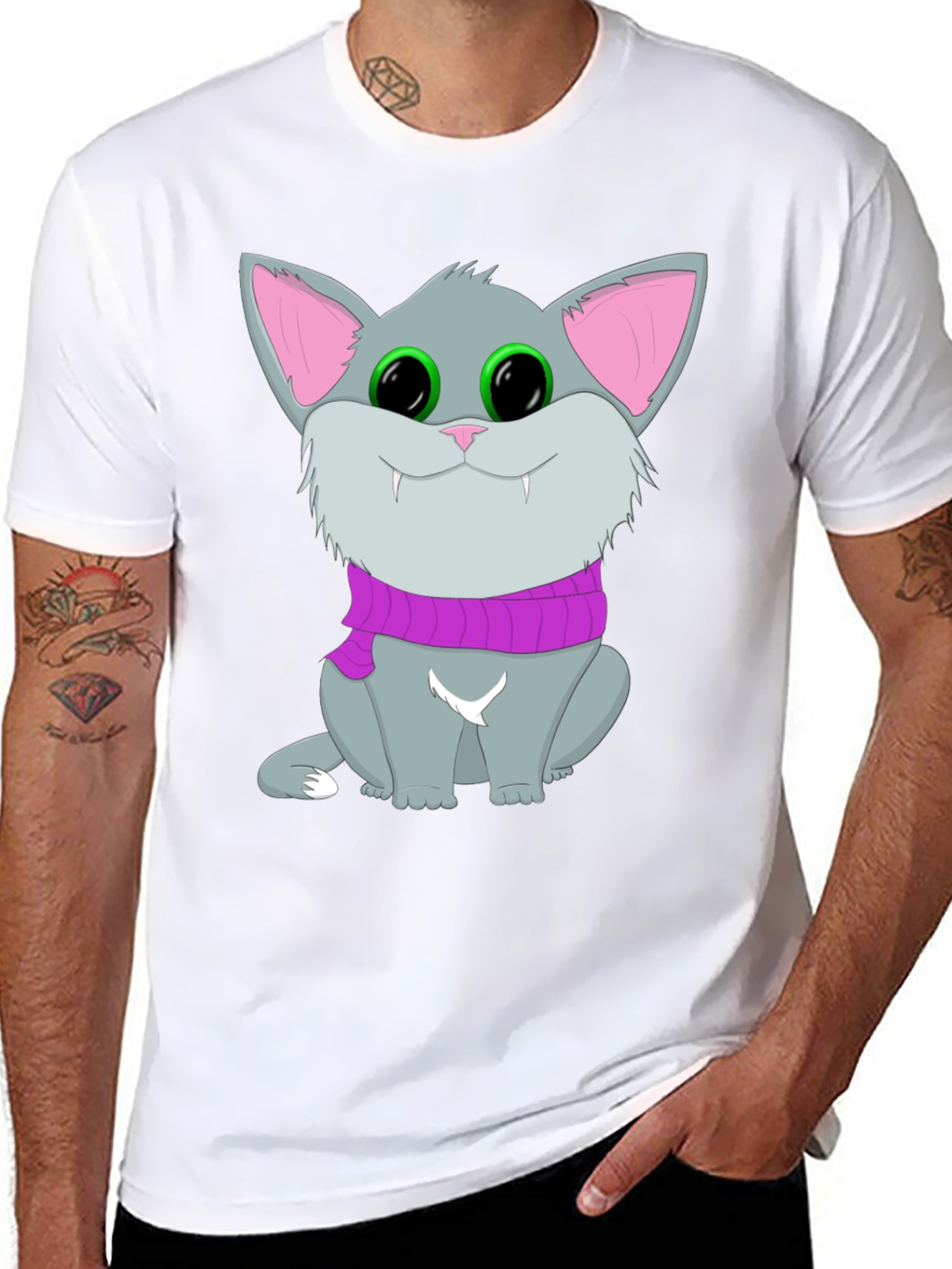 Cute Cat T-Shirt - Black Graphic Tee Animal Lover