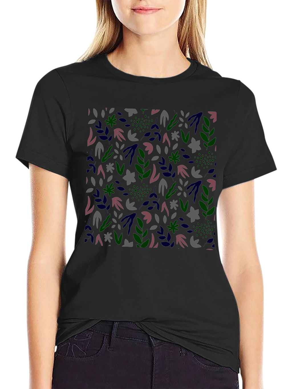 Botanical Print Mens Black T-Shirt