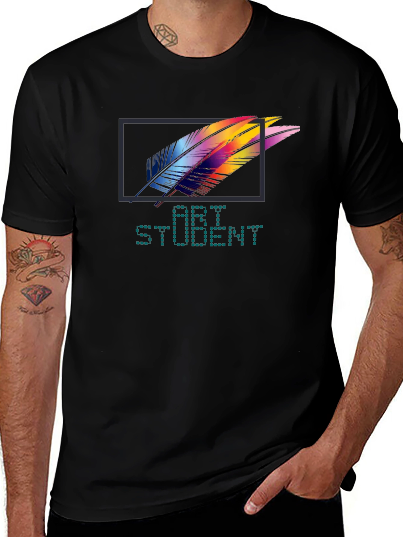 Art Student T-Shirt - Colorful Feather Design