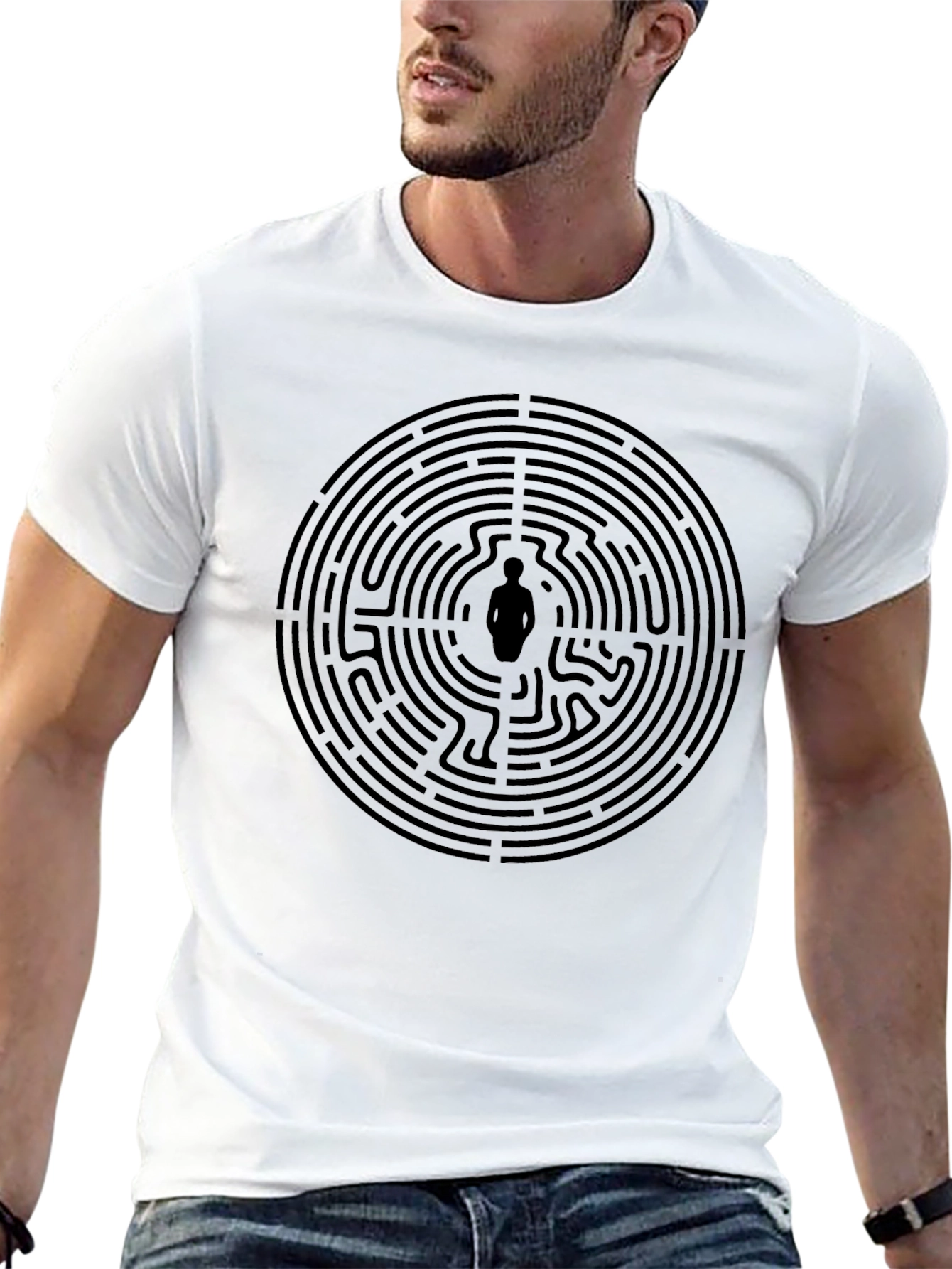 Labyrinth Man Graphic Tee - Stylish Black Cotton T-Shirt