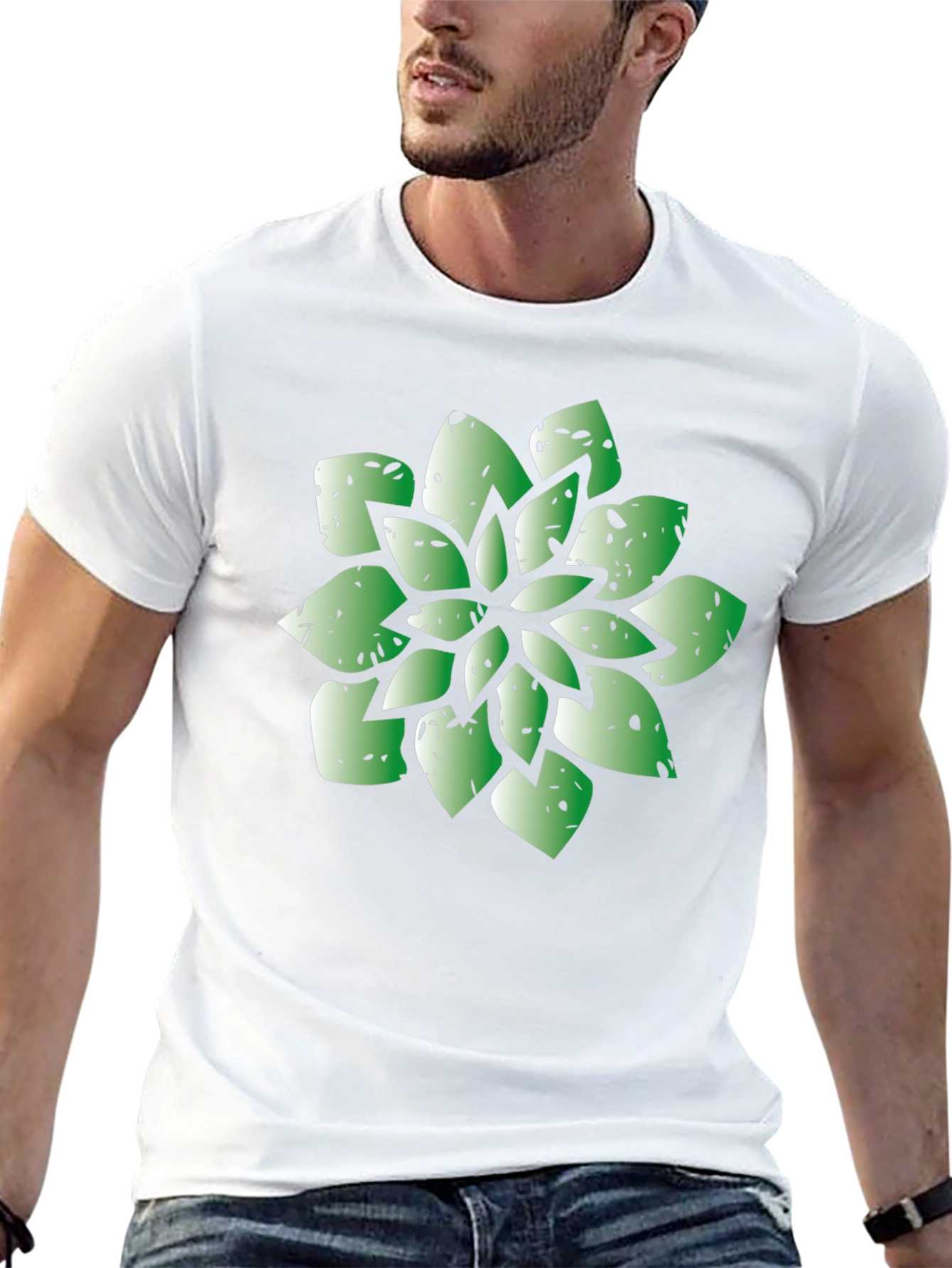 Green Succulent Graphic Black T-Shirt