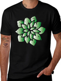 Green Succulent Graphic Black T-Shirt