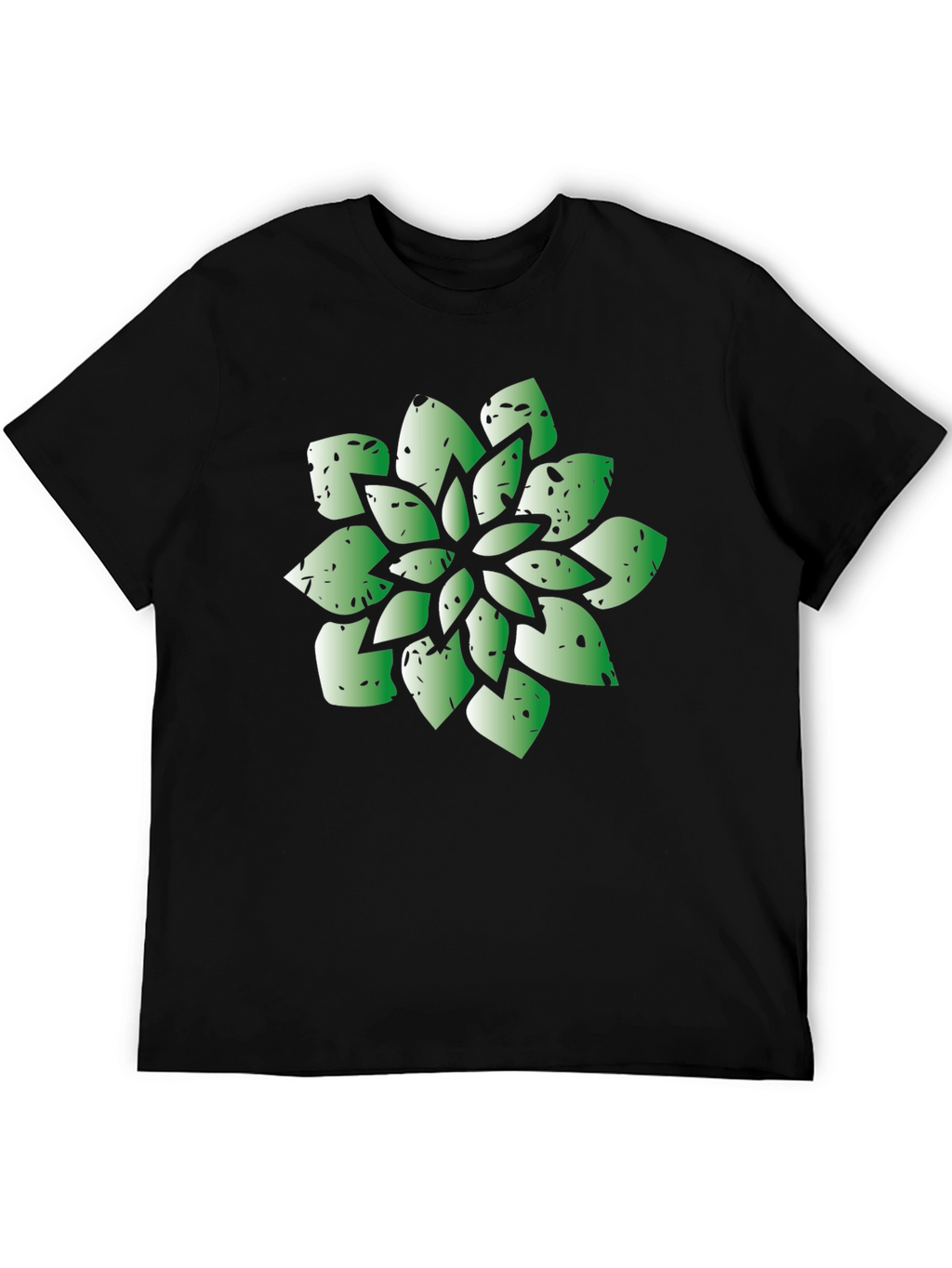 Green Succulent Graphic Black T-Shirt