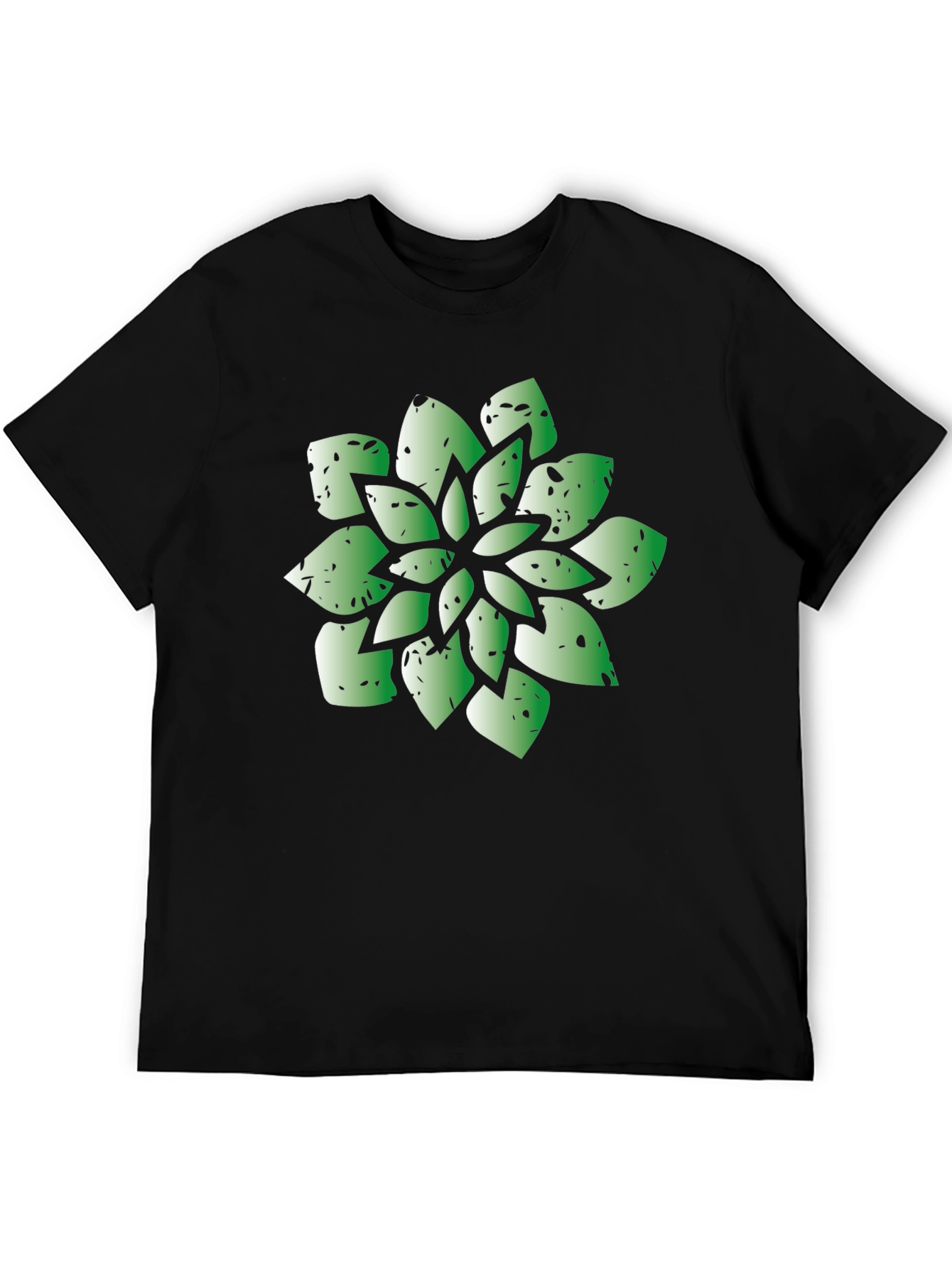 Green Succulent Graphic Black T-Shirt