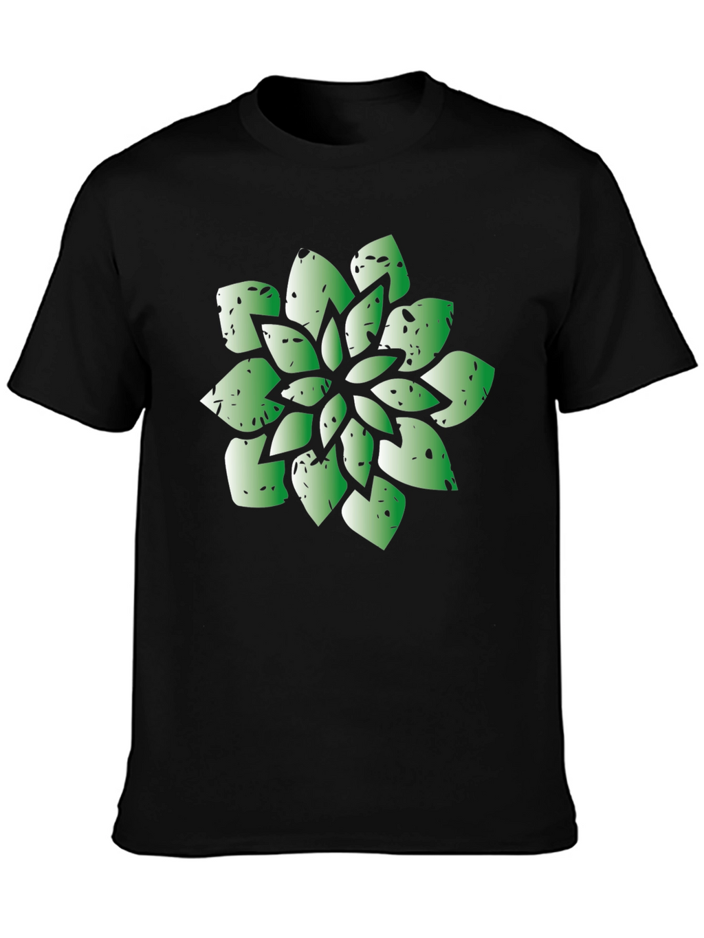 Green Succulent Graphic Black T-Shirt