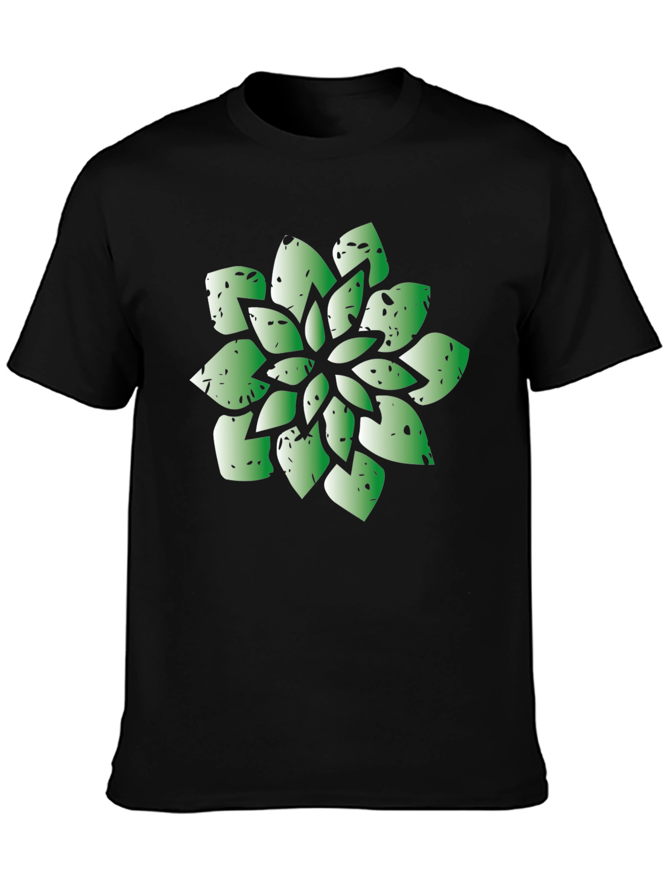 Green Succulent Graphic Black T-Shirt