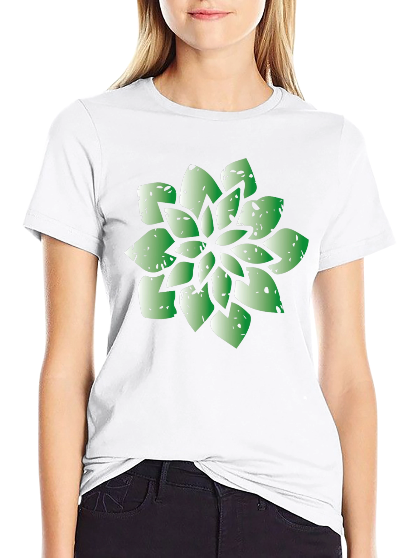 Green Succulent Graphic Black T-Shirt