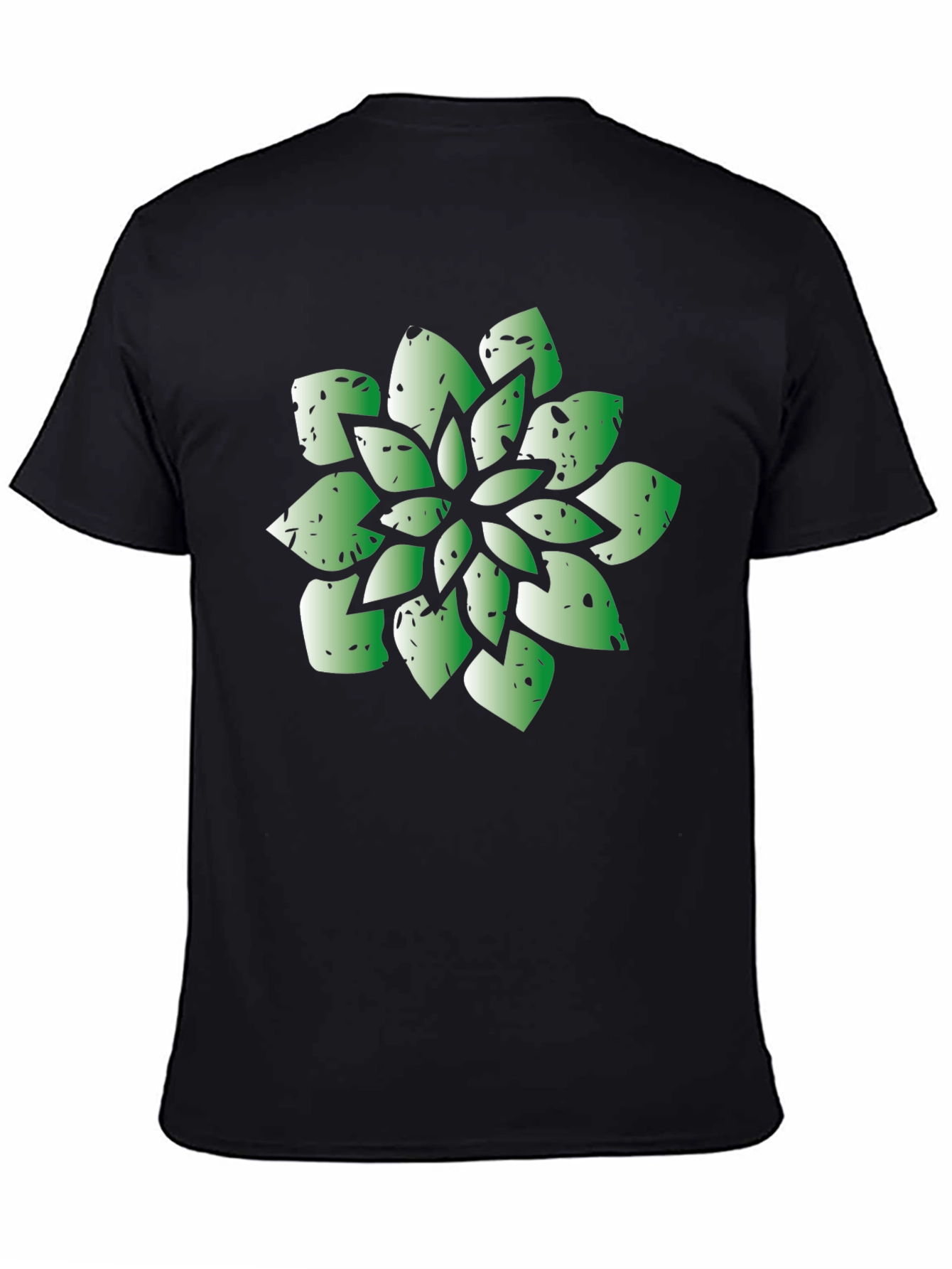Green Succulent Graphic Black T-Shirt