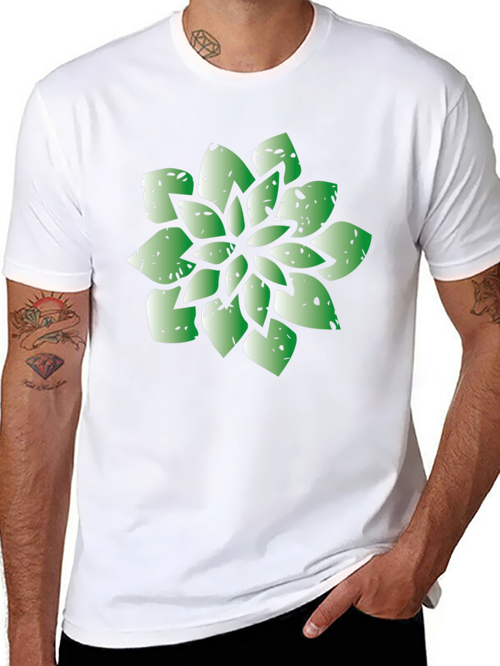 Green Succulent Graphic Black T-Shirt