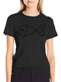 Simple Fish Outline Black T-Shirt