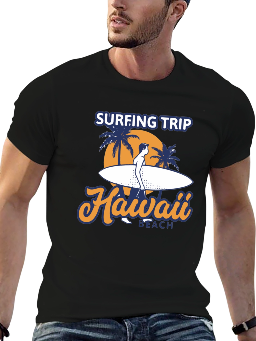 Hawaii Surfing Trip Graphic Tee - Black