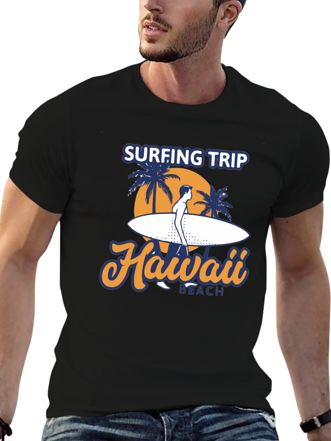Hawaii Surfing Trip Graphic Tee - Black