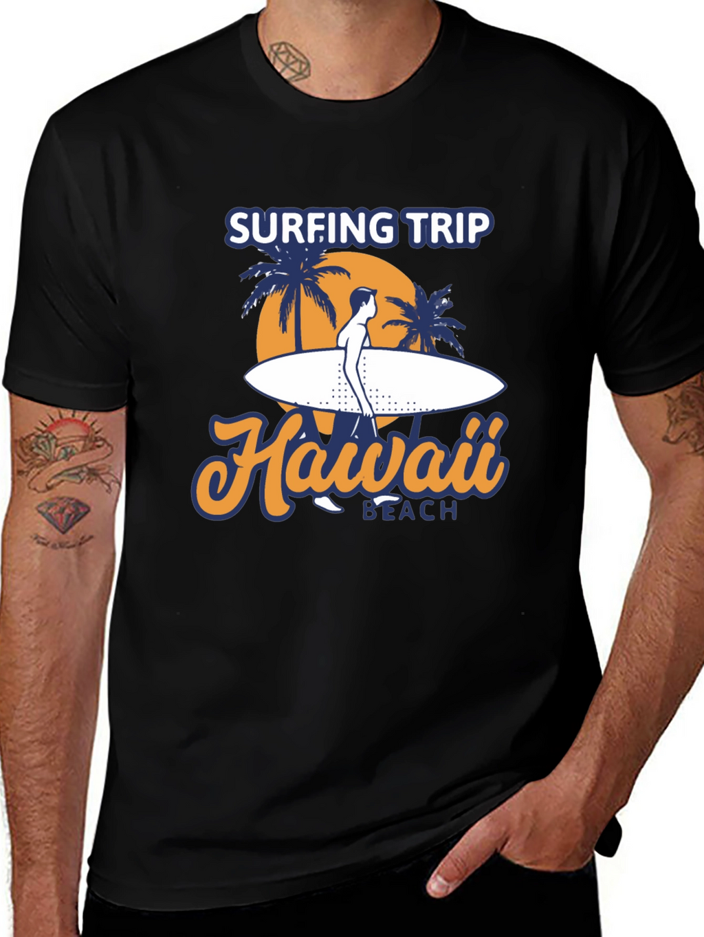 Hawaii Surfing Trip Graphic Tee - Black