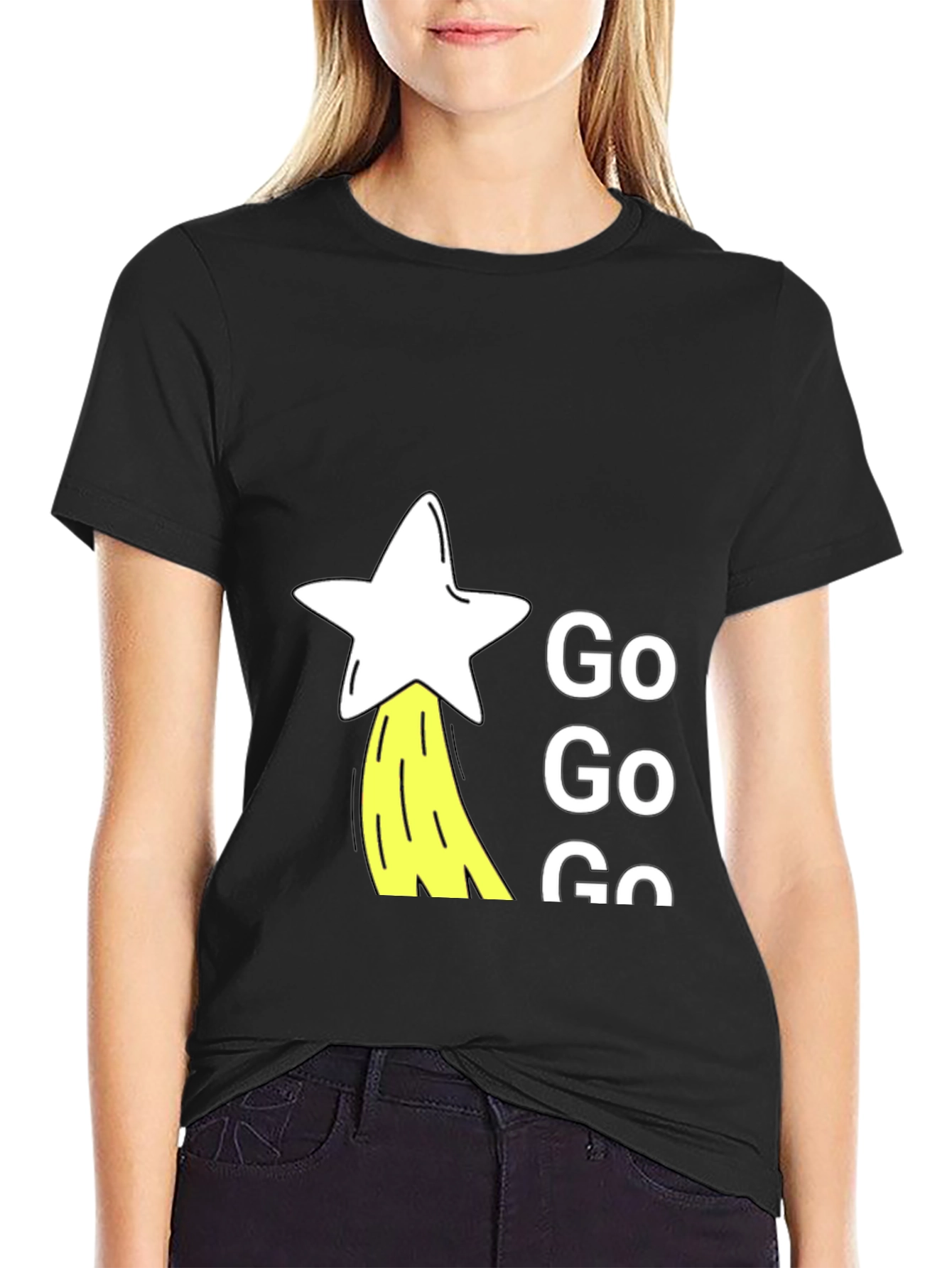 Go Go Go Star Graphic Black T-Shirt