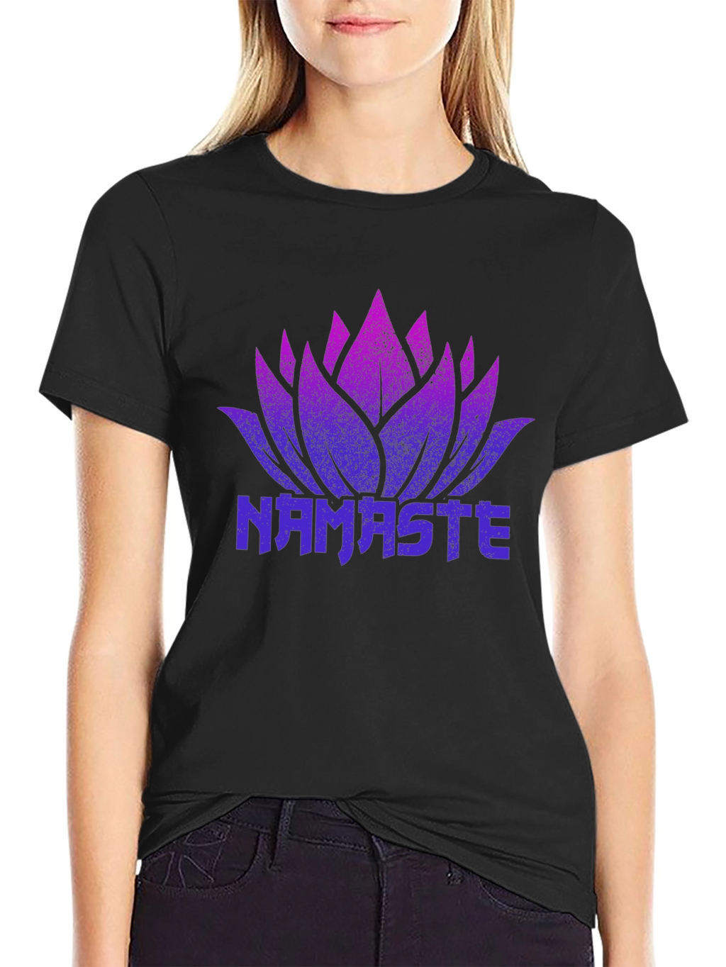 Namaste Lotus Flower Graphic Black T-Shirt