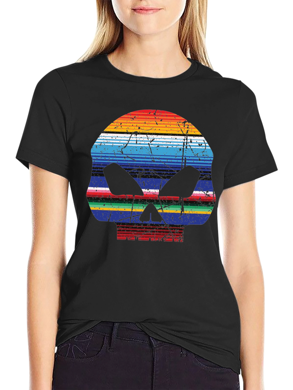 Striped Skull Graphic T-Shirt - Mens Casual Tee