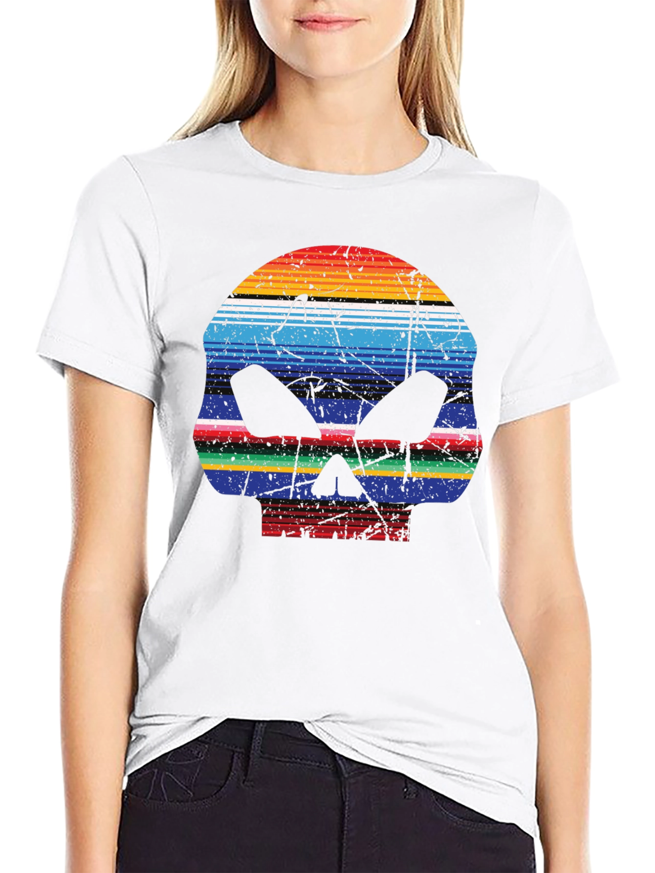 Striped Skull Graphic T-Shirt - Mens Casual Tee