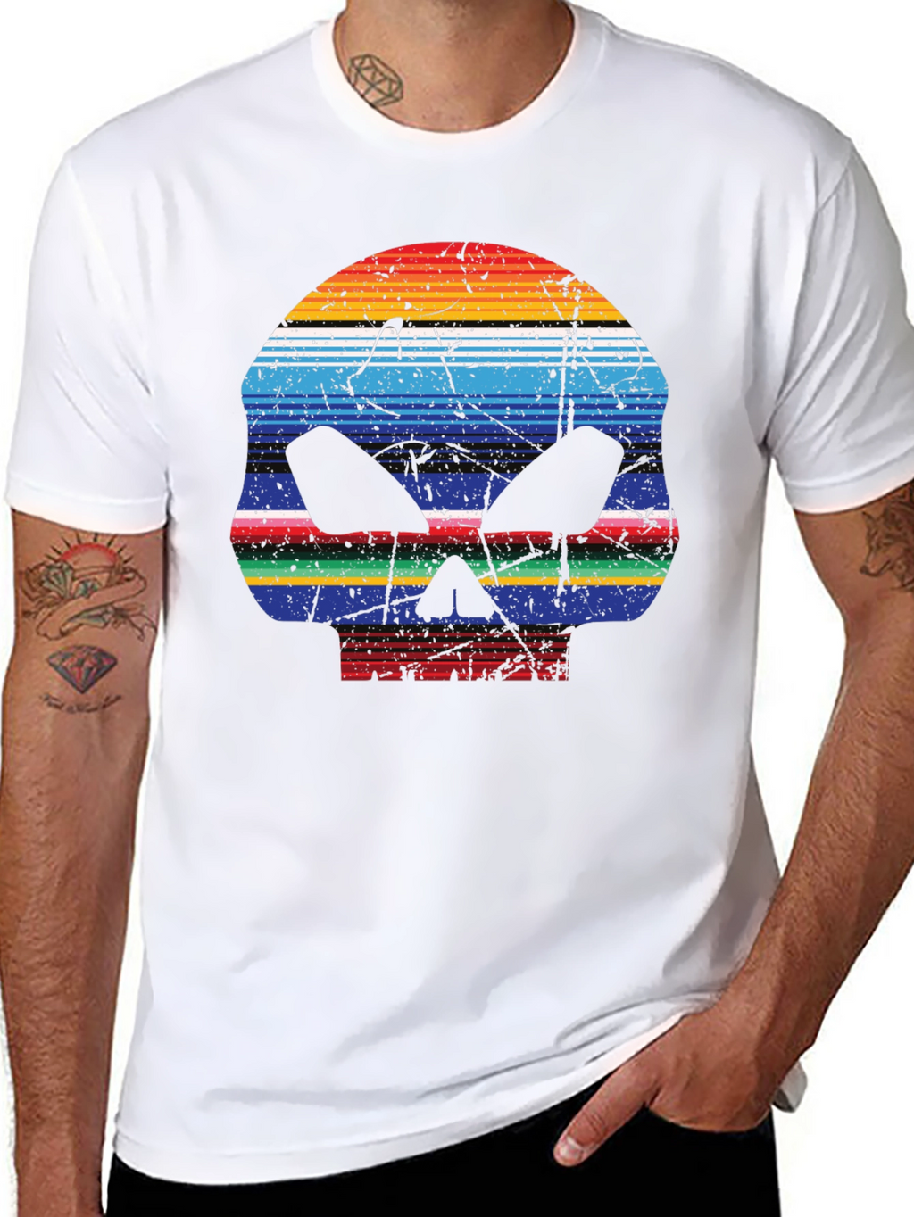 Striped Skull Graphic T-Shirt - Mens Casual Tee