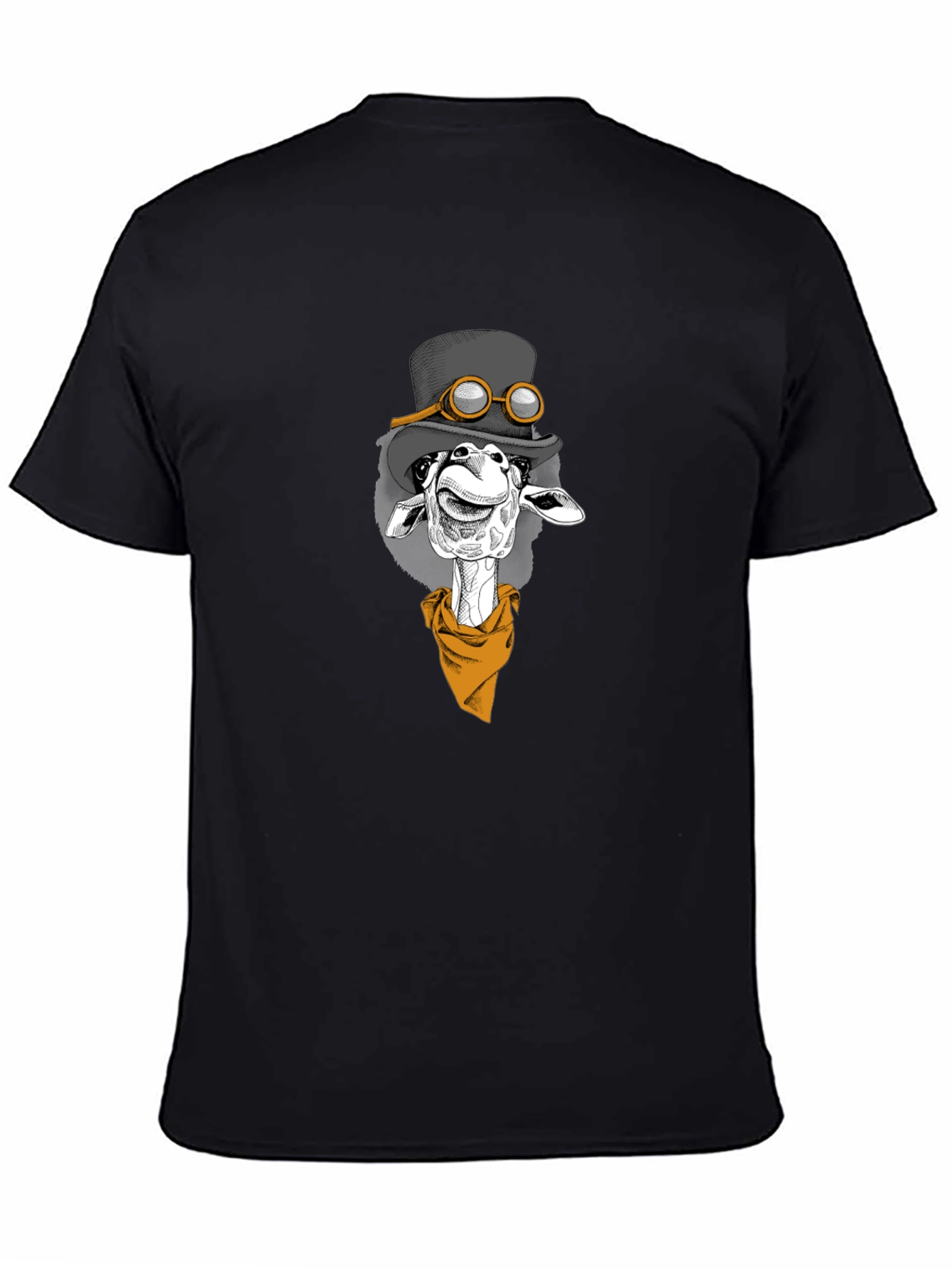 Giraffe Steampunk Graphic Tee - Black Cotton T-Shirt