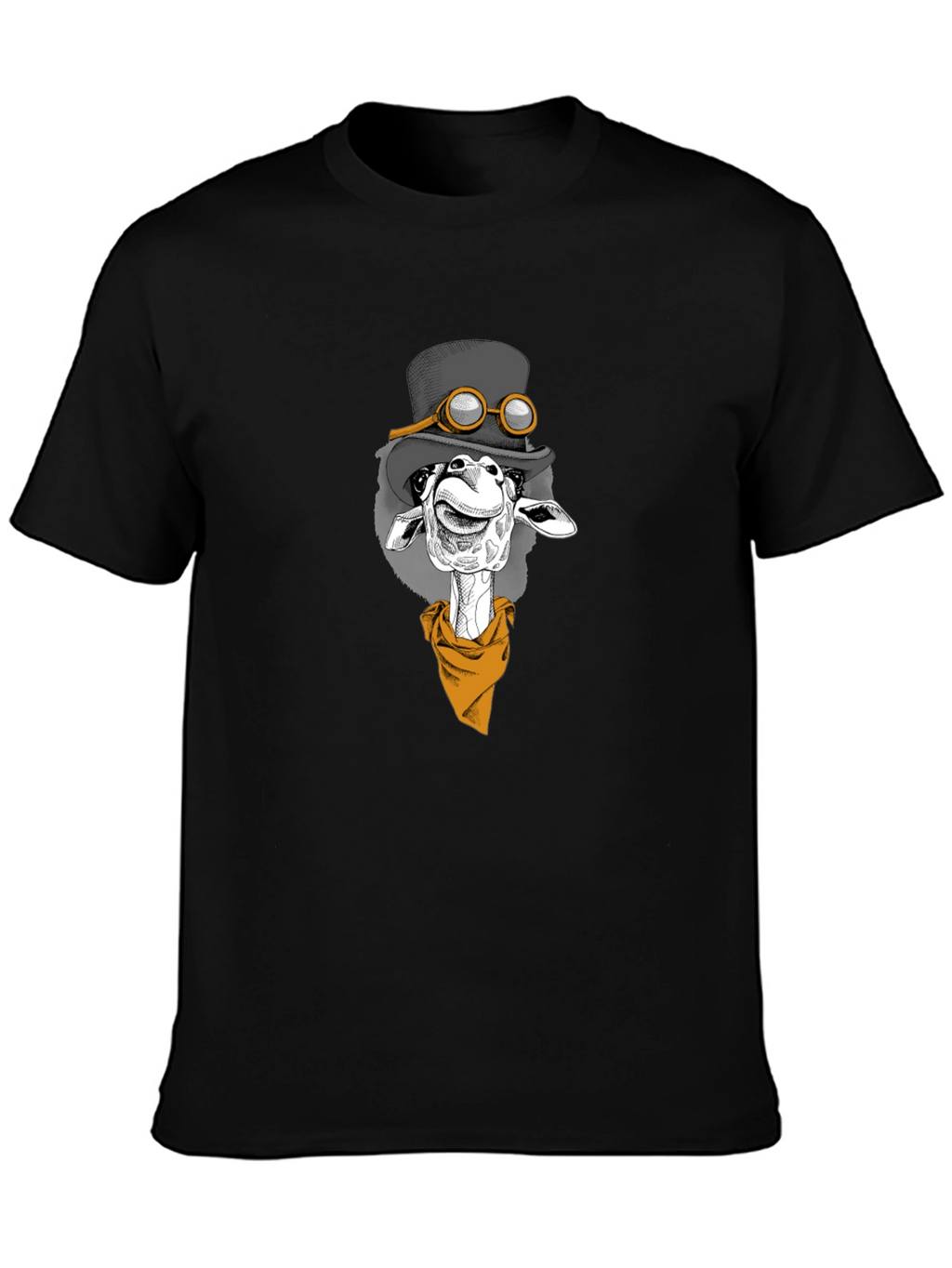 Giraffe Steampunk Graphic Tee - Black Cotton T-Shirt