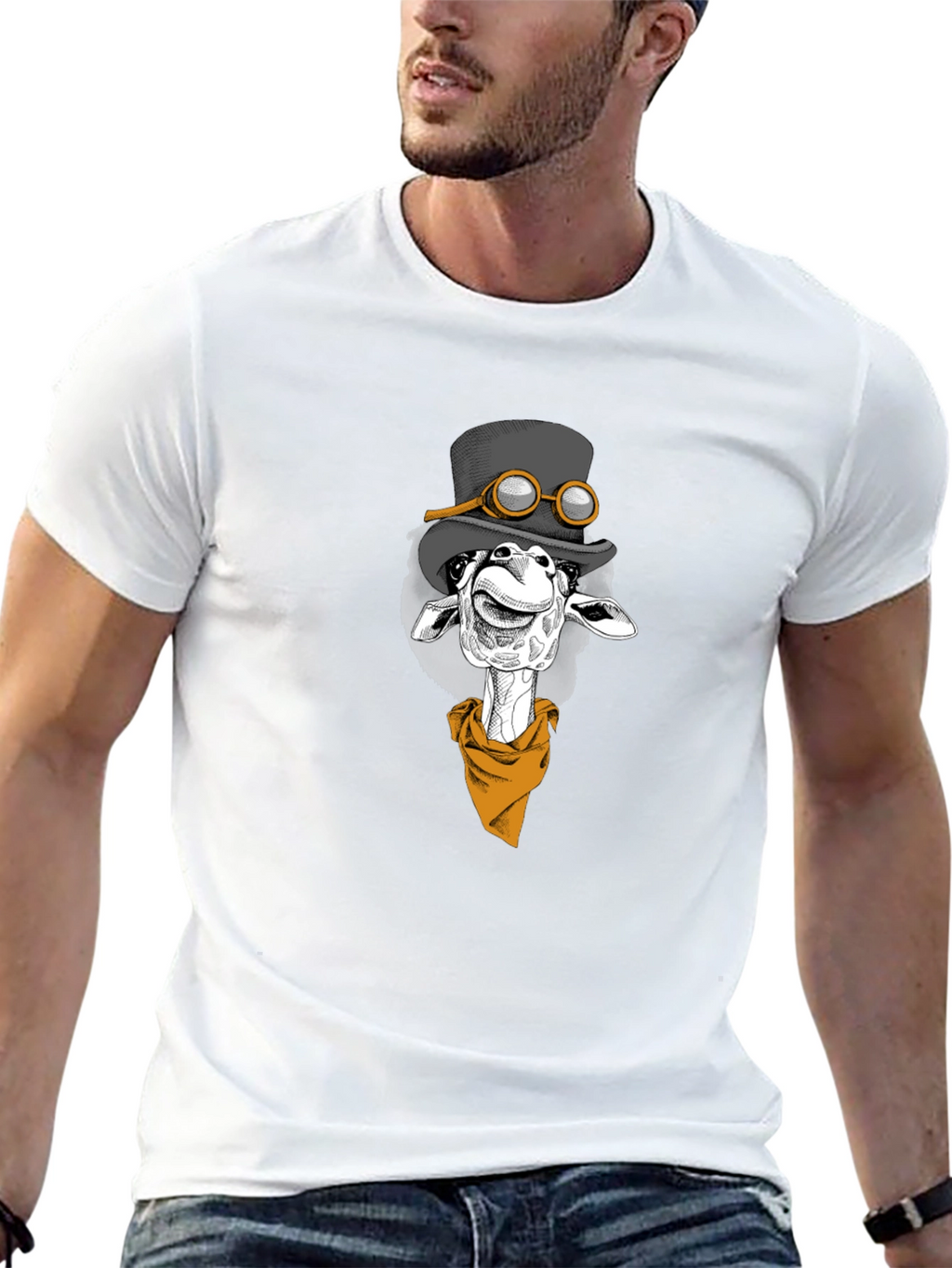 Giraffe Steampunk Graphic Tee - Black Cotton T-Shirt