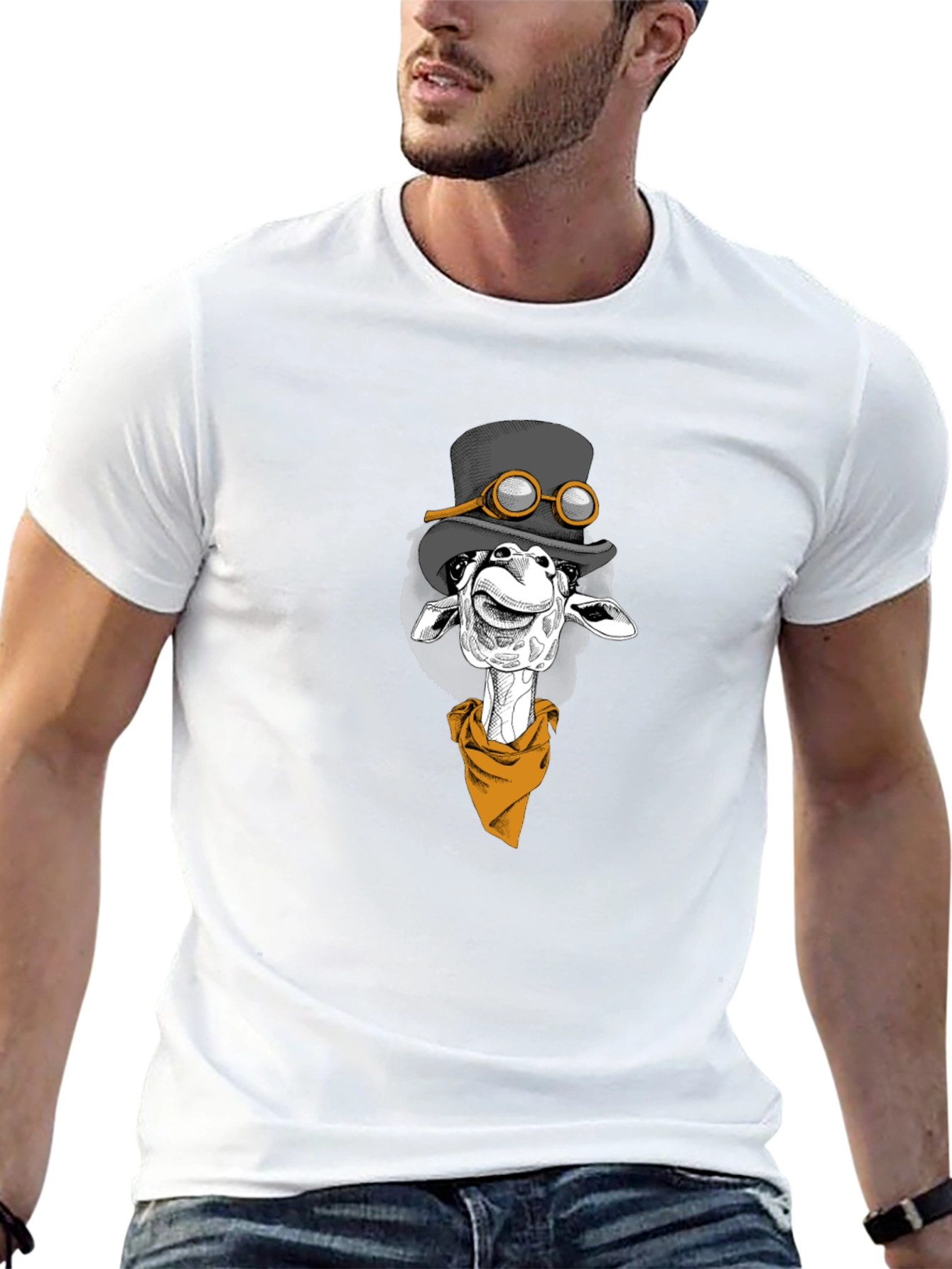 Giraffe Steampunk Graphic Tee - Black Cotton T-Shirt