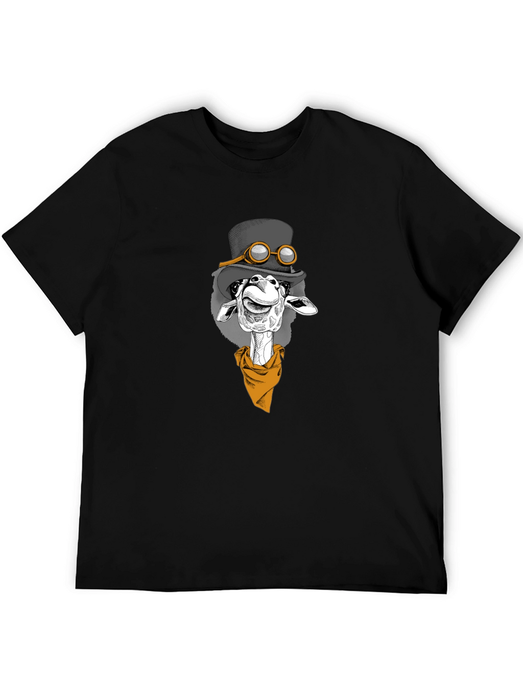 Giraffe Steampunk Graphic Tee - Black Cotton T-Shirt