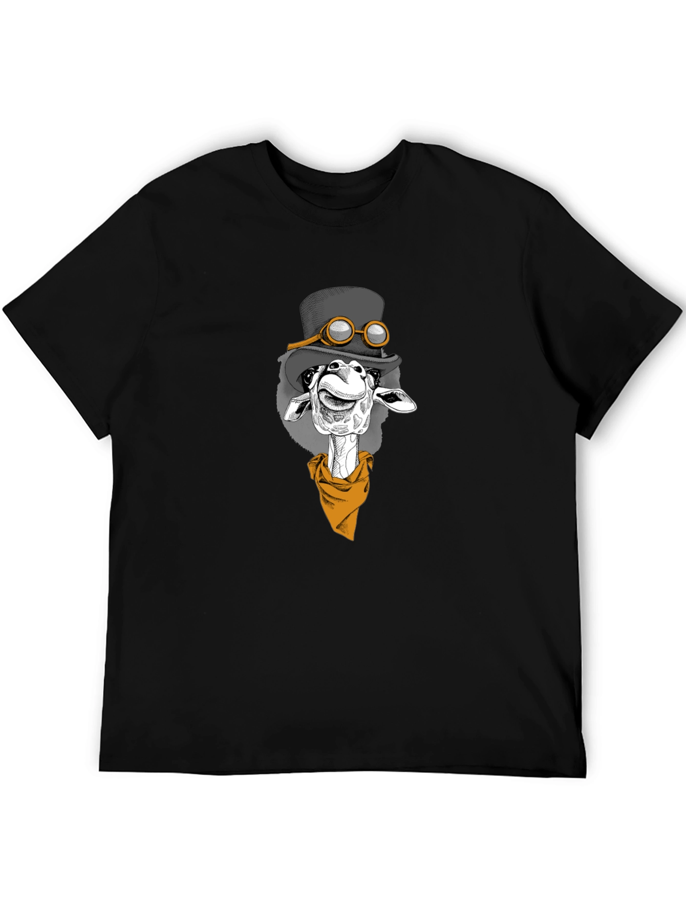 Giraffe Steampunk Graphic Tee - Black Cotton T-Shirt