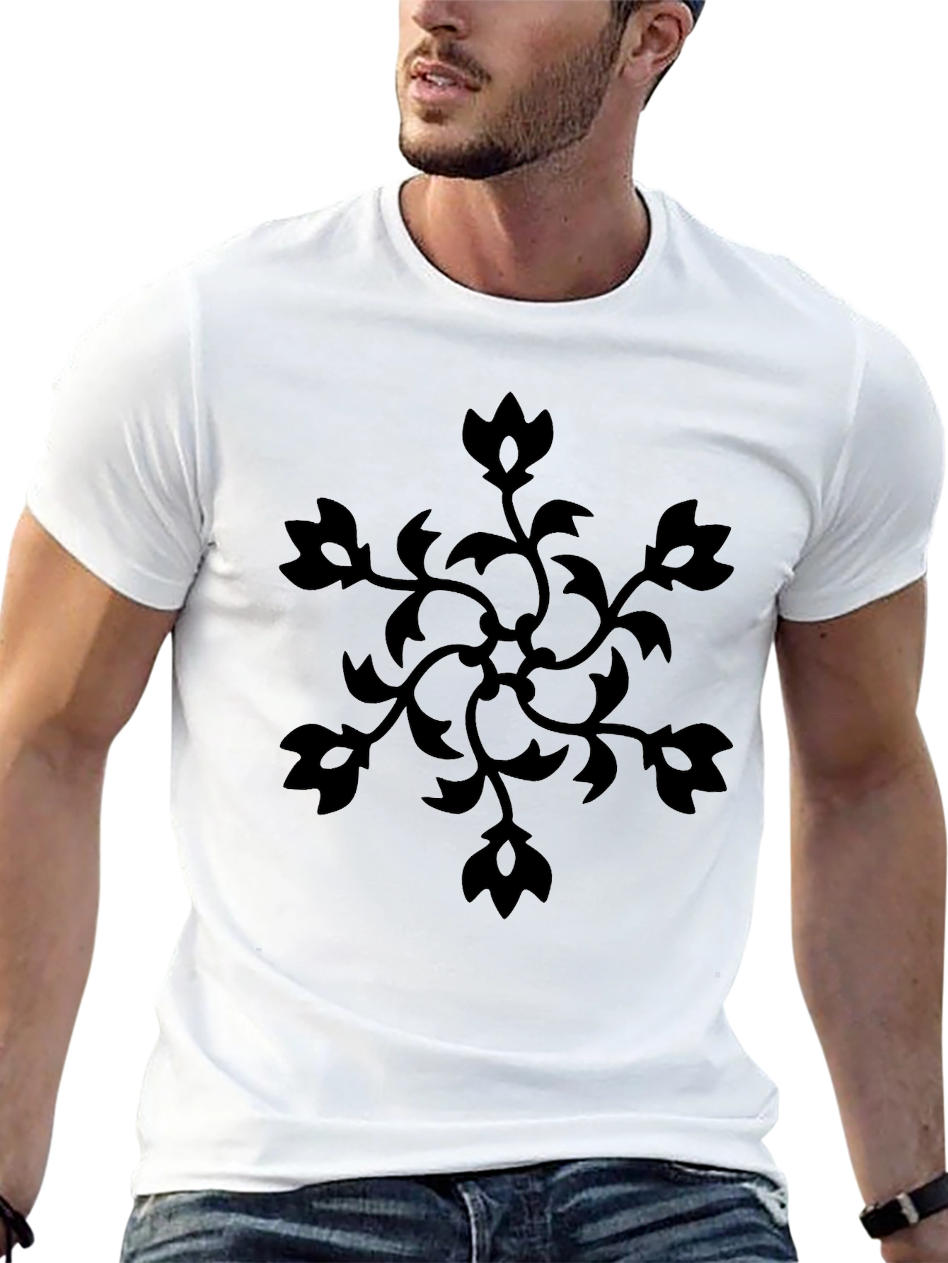 Floral Vine Graphic Print Black T-Shirt