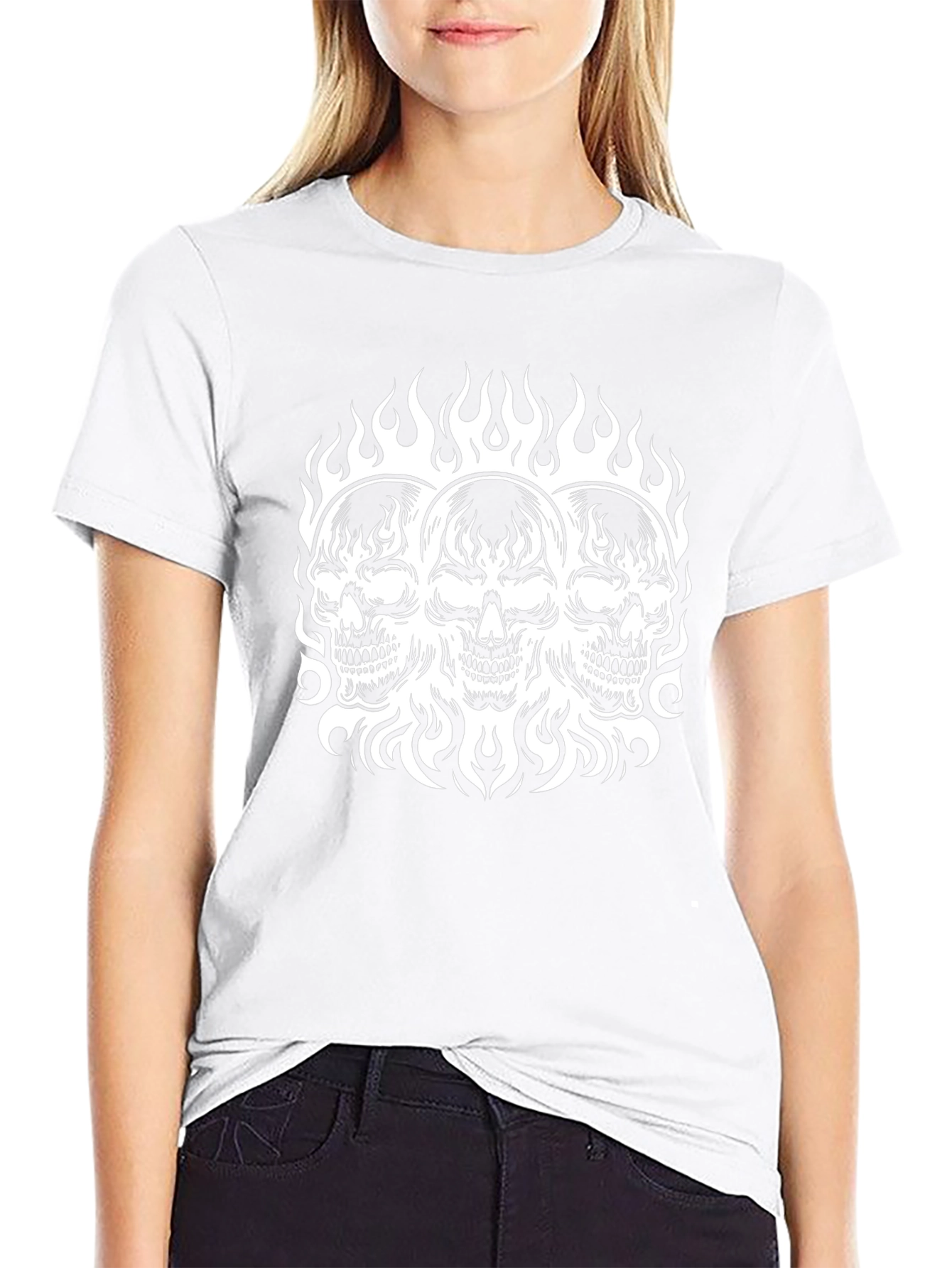 Skull Trio Flames T-Shirt - Mens Black Graphic Tee