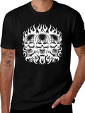 Skull Trio Flames T-Shirt - Mens Black Graphic Tee