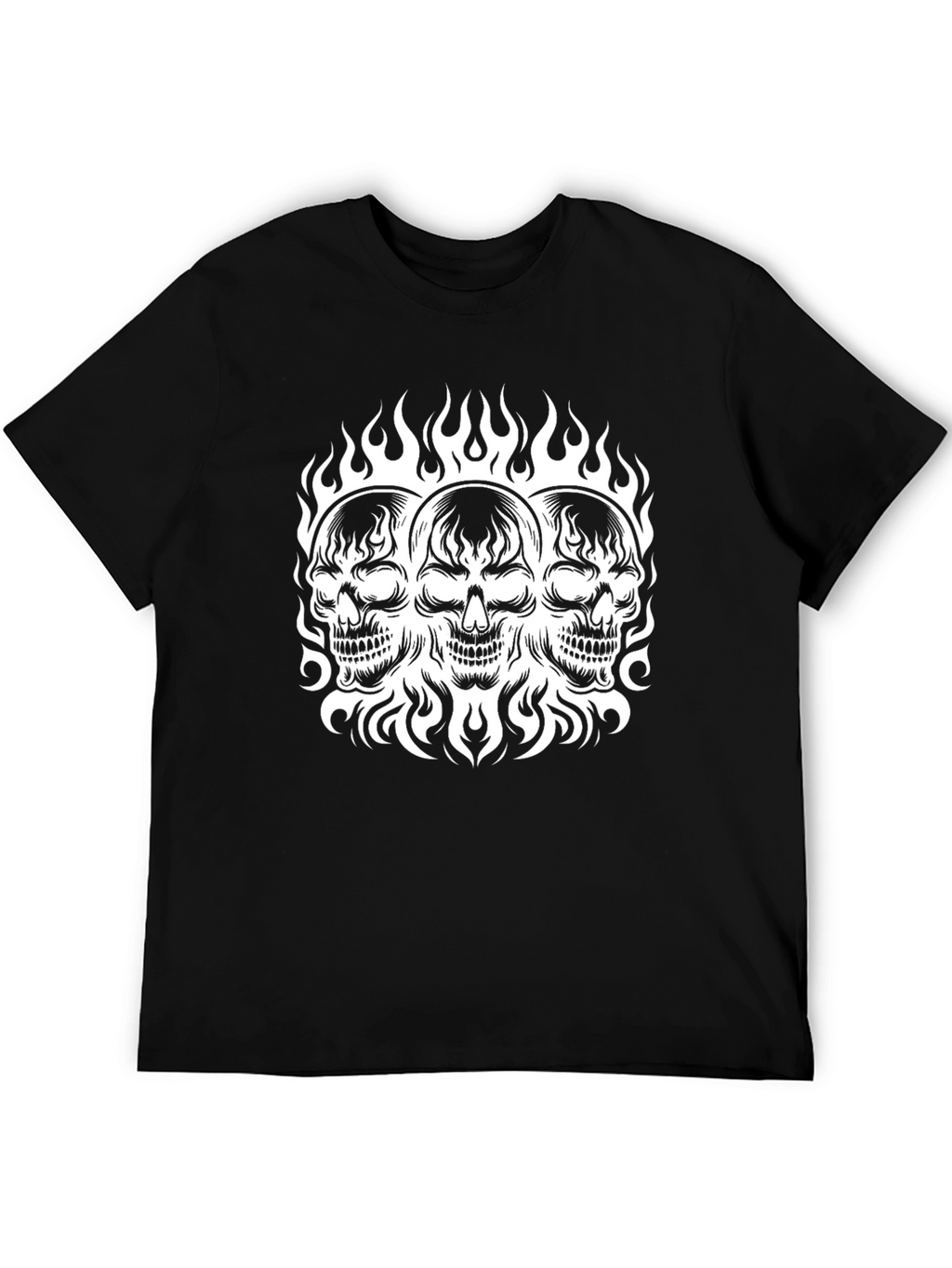 Skull Trio Flames T-Shirt - Mens Black Graphic Tee