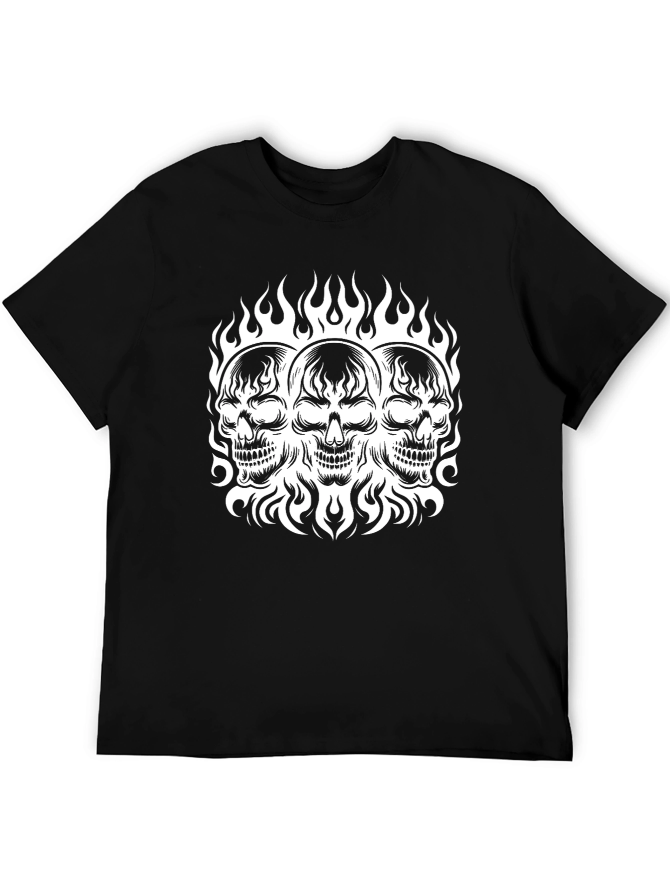 Skull Trio Flames T-Shirt - Mens Black Graphic Tee