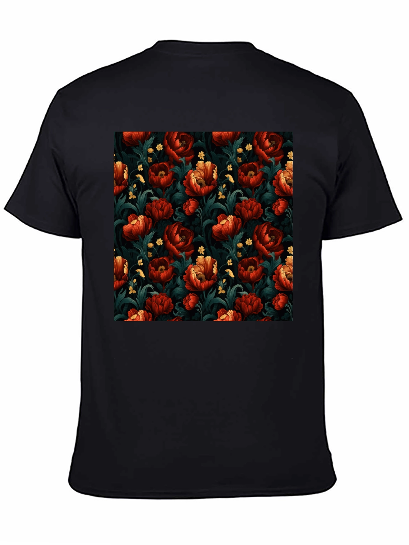 Floral Print Mens Black T-Shirt