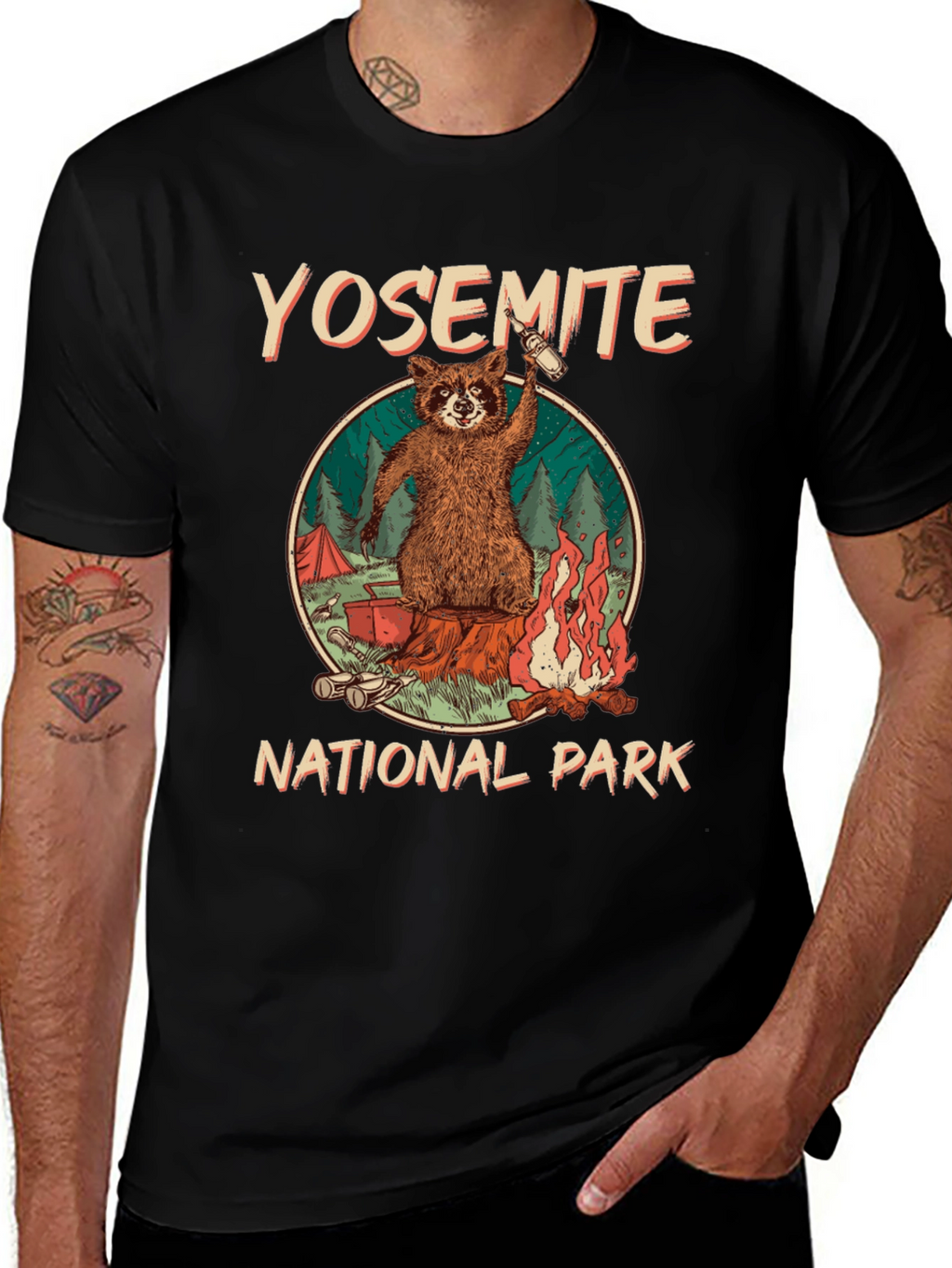 Yosemite National Park Raccoon Camping Graphic T-Shirt