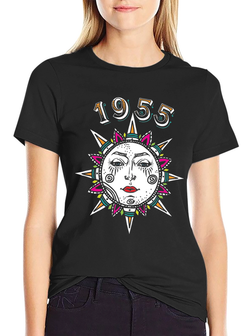 1955 Sun Face Graphic Tee - Unique Vintage Style