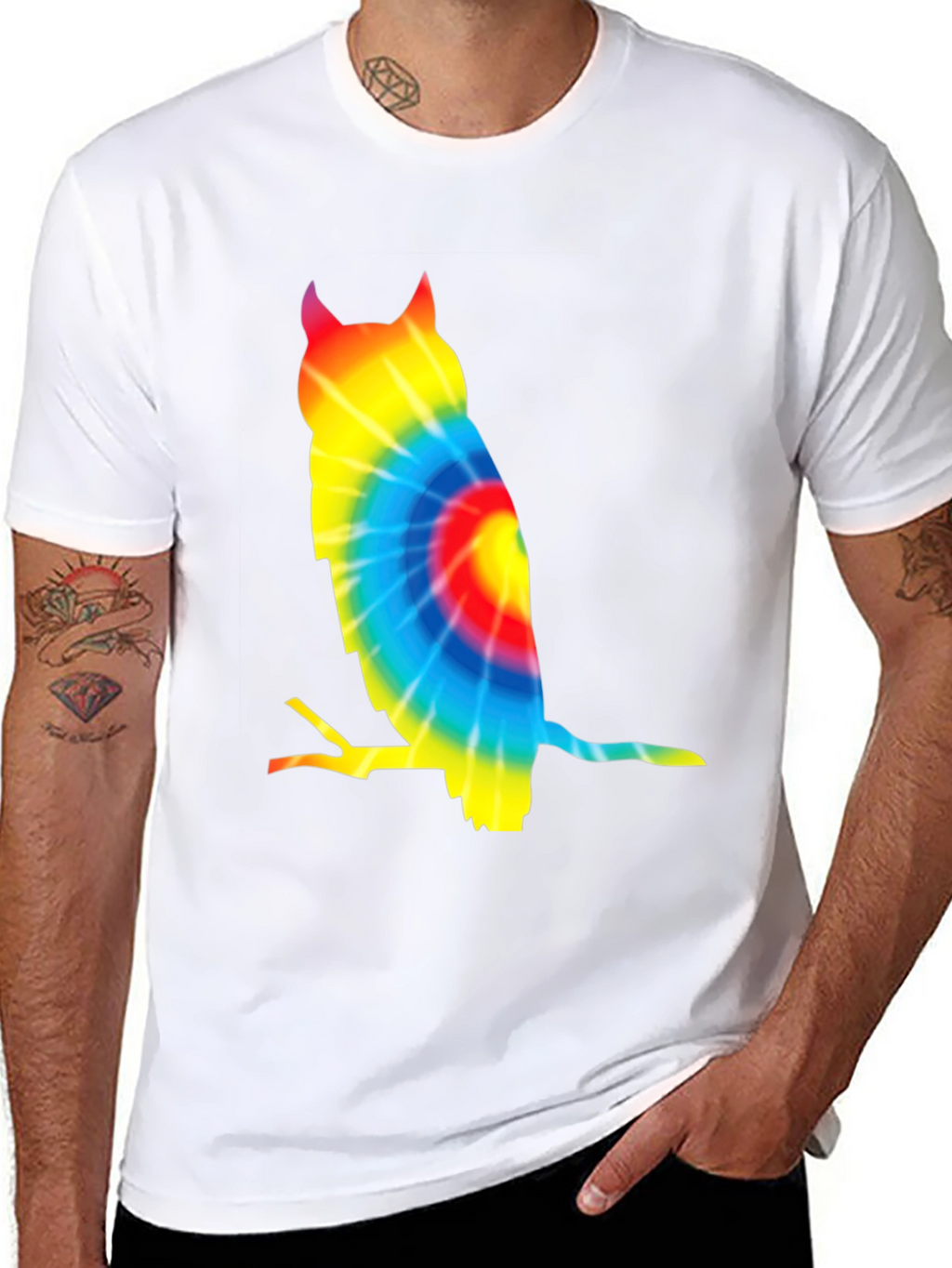 Tie Dye Owl Graphic Tee - Unique Mens T-Shirt