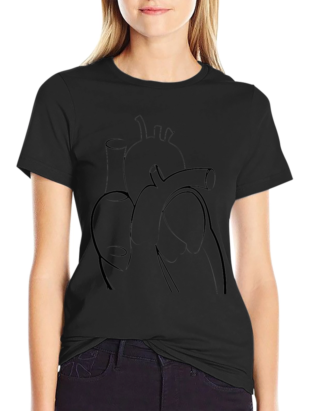 Anatomical Heart Line Art Graphic Tee - Black