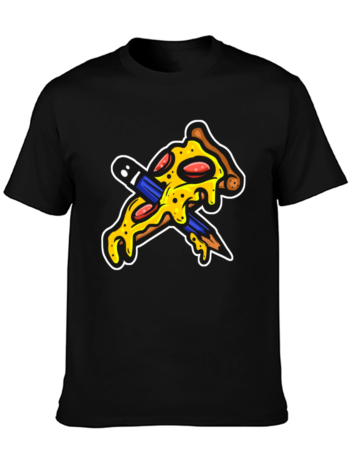 Pizza Pencil Graphic Black T-Shirt