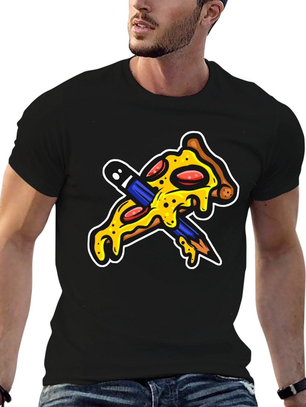Pizza Pencil Graphic Black T-Shirt