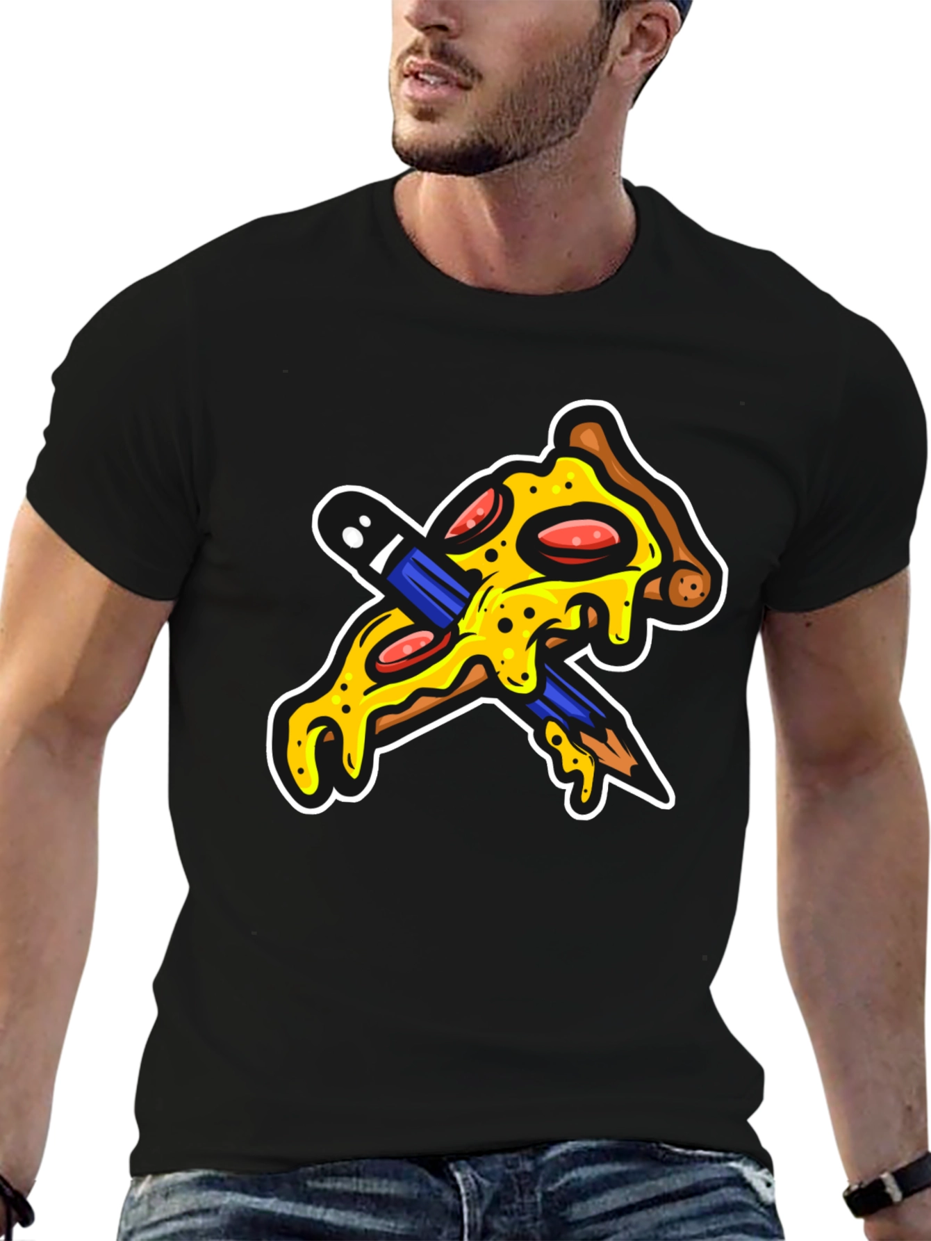 Pizza Pencil Graphic Black T-Shirt
