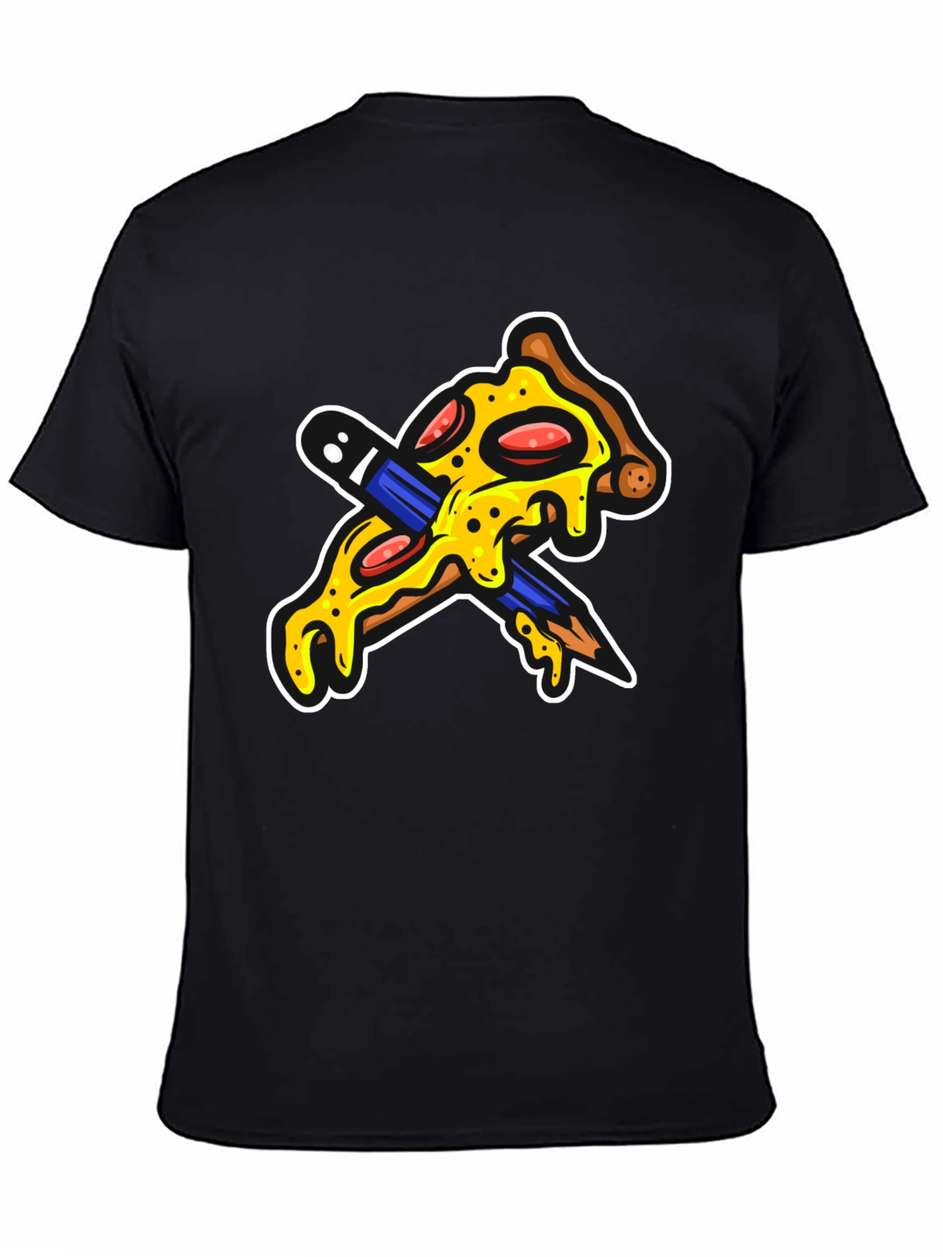 Pizza Pencil Graphic Black T-Shirt